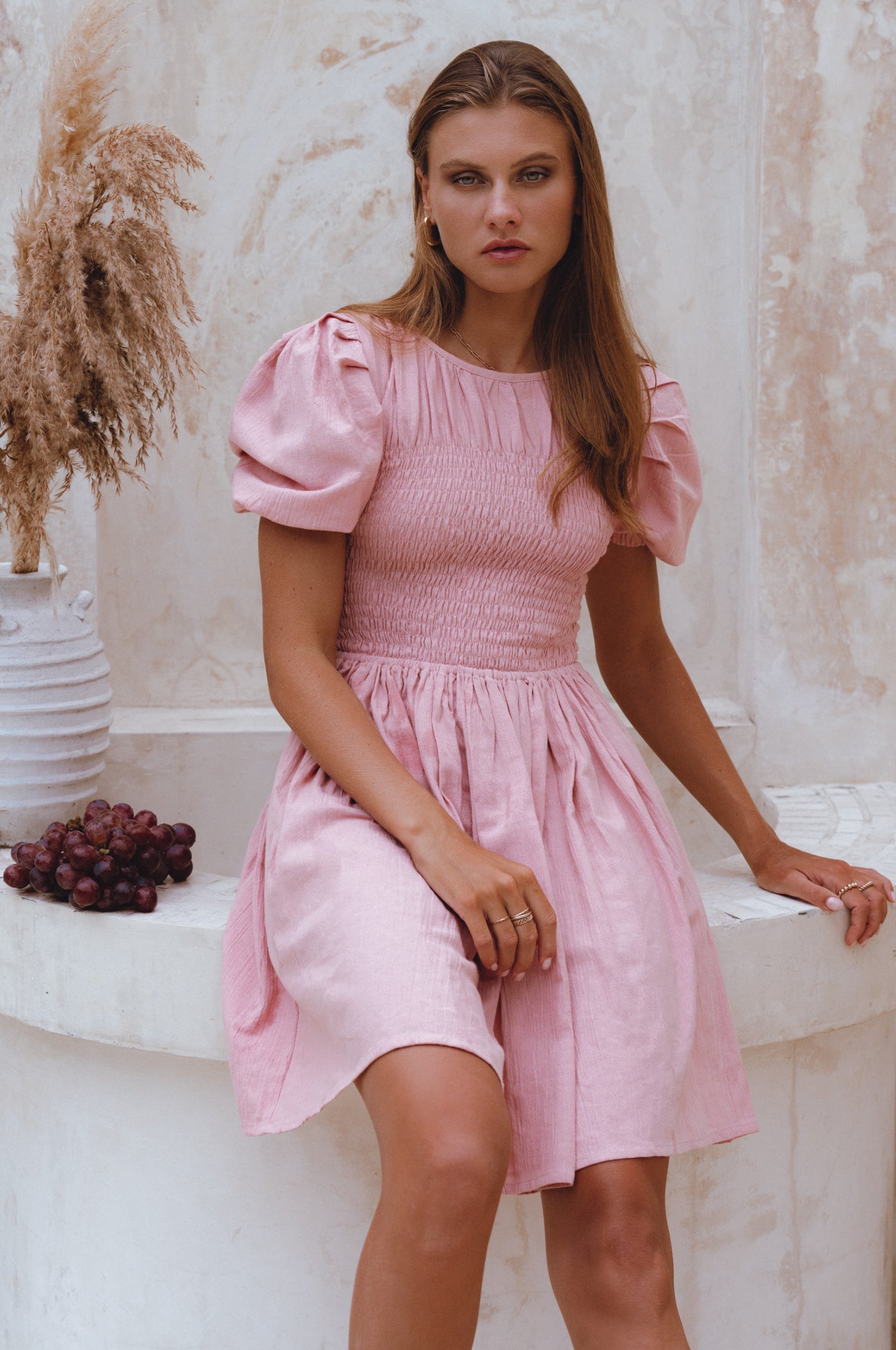 Elodie Smocked Linen Mini Dress-thumbmail-11