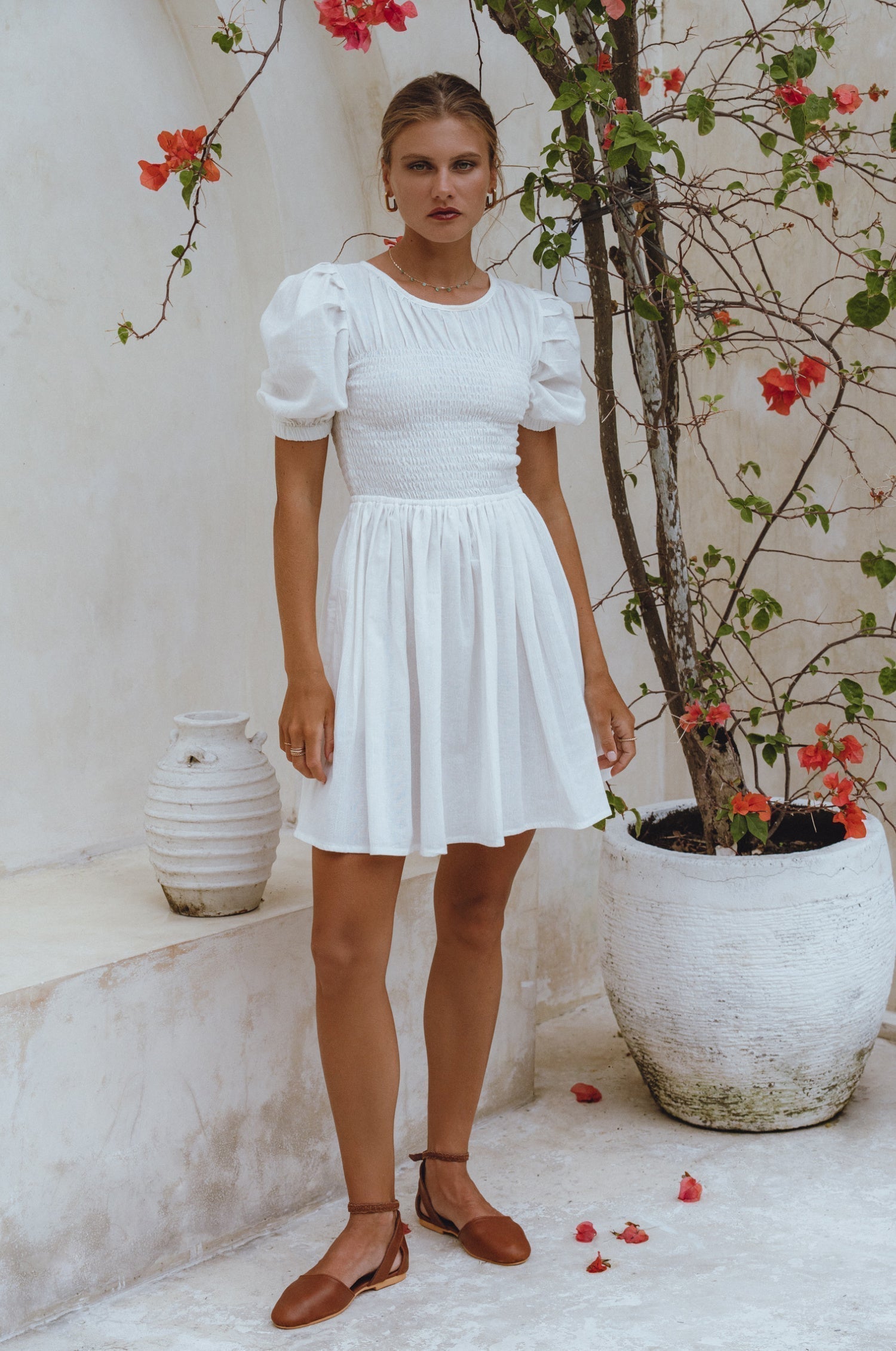 Elodie Smocked Linen Mini Dress-thumbmail-7