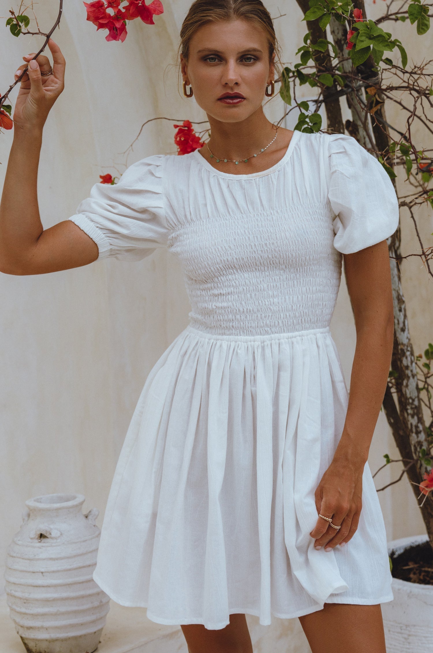 Elodie Smocked Linen Mini Dress-thumbmail-2