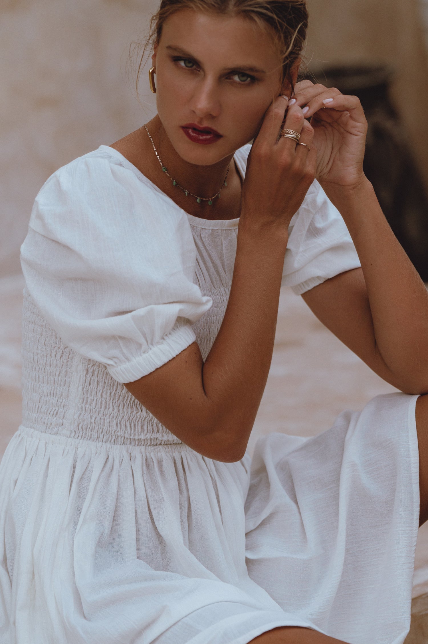 Elodie Smocked Linen Mini Dress-thumbmail-10