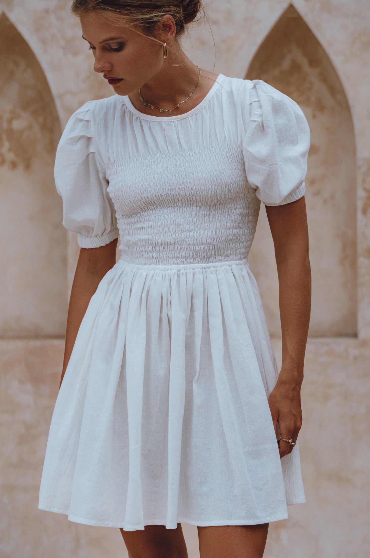 Elodie Smocked Linen Mini Dress-thumbmail-1