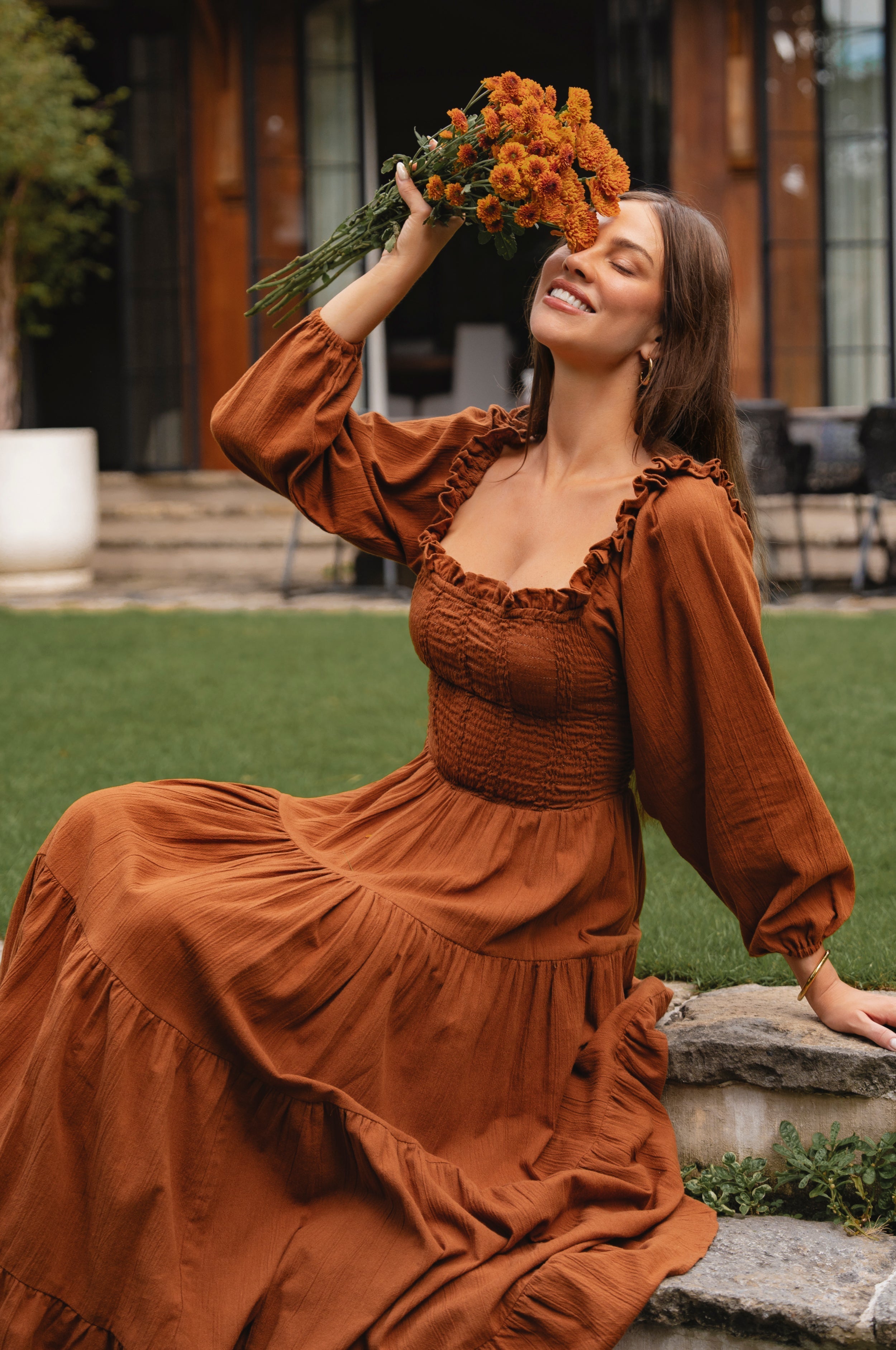 Evangeline Tiered Linen Midi Dress-thumbmail-9
