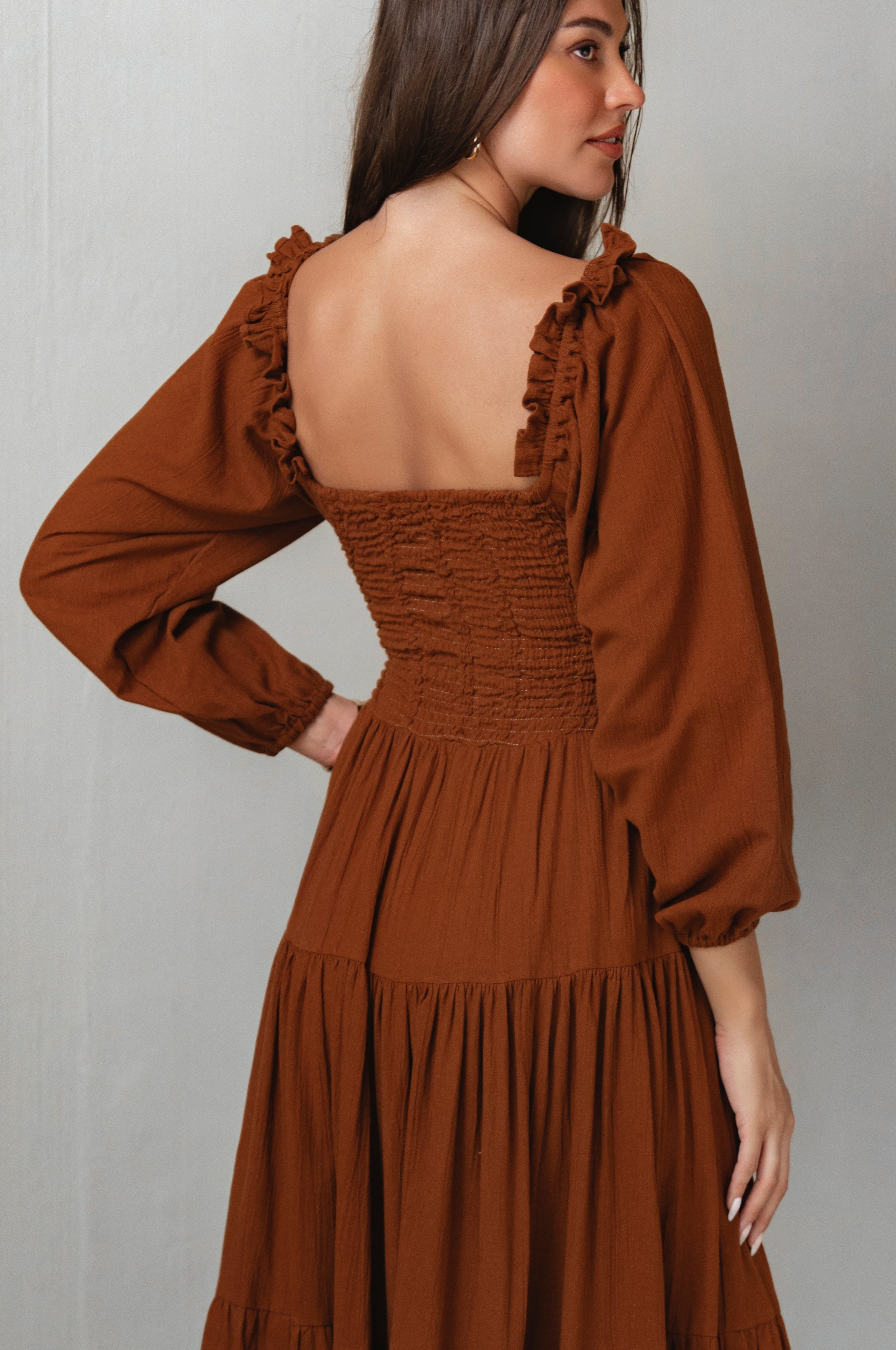 Evangeline Tiered Linen Midi Dress-thumbmail-4
