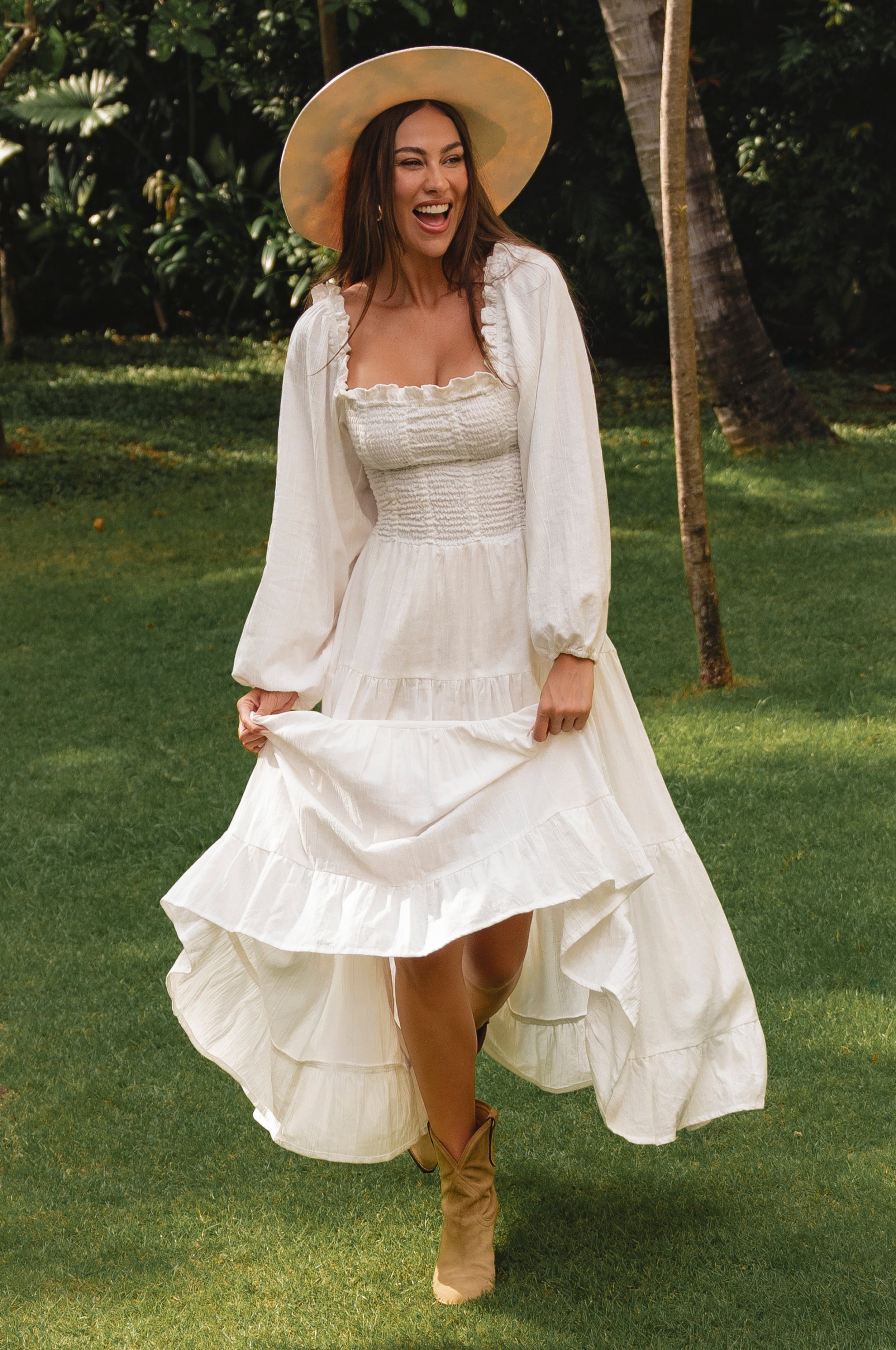 Evangeline Tiered Linen Midi Dress-thumbmail-4