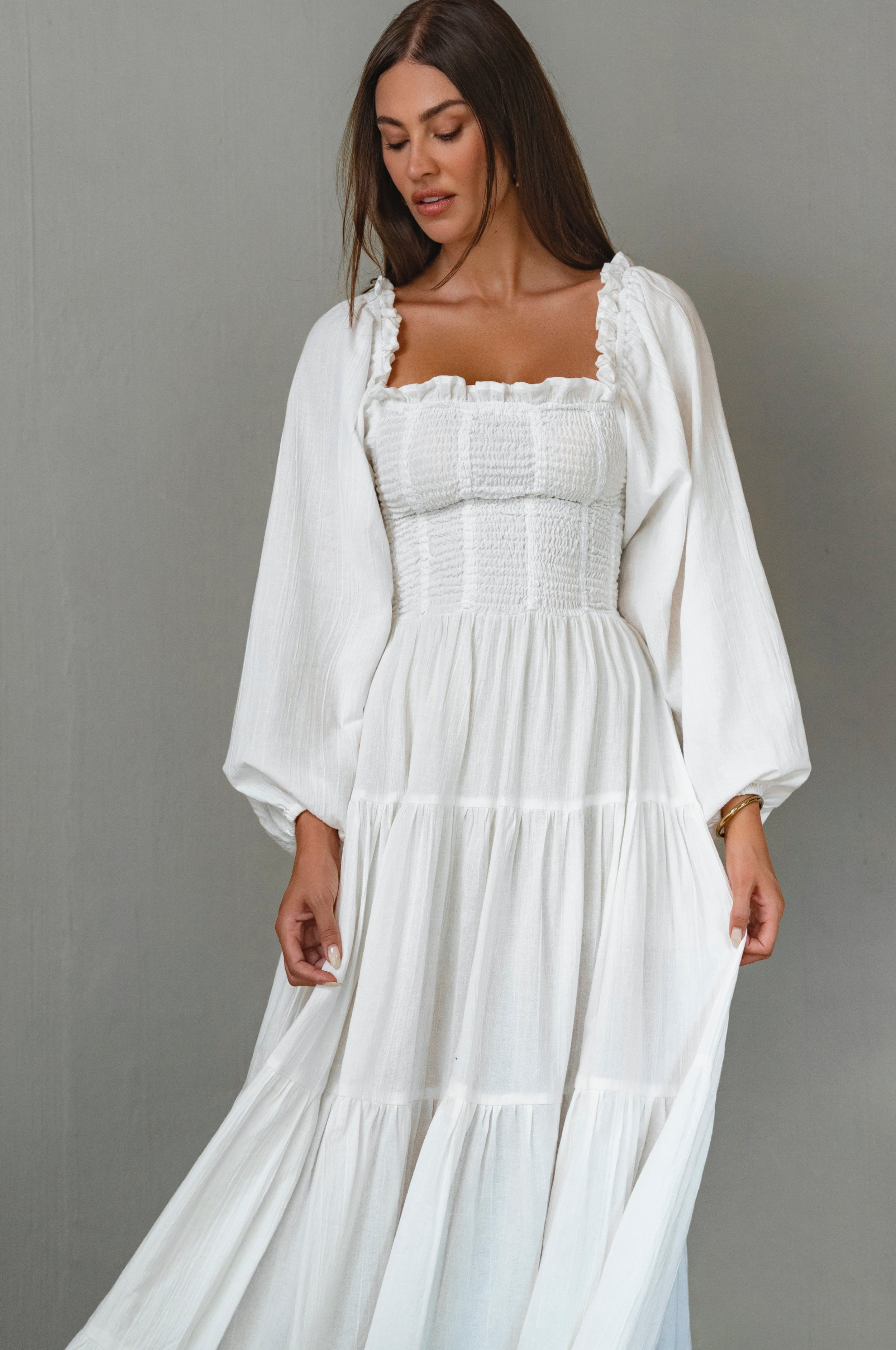 Evangeline Tiered Linen Midi Dress-thumbmail-7