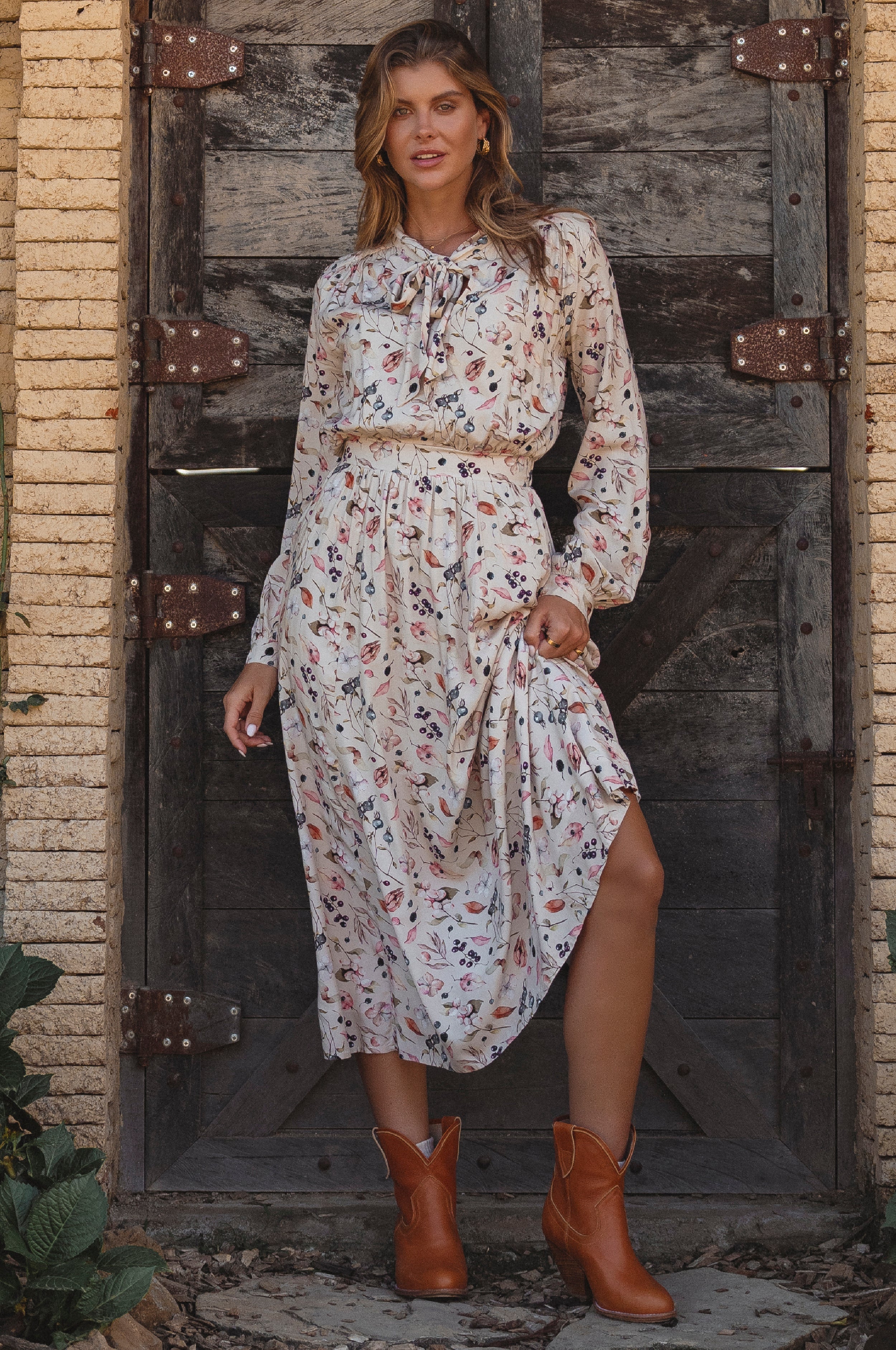 Evelina Long Sleeve Midi Dress-thumbmail-5