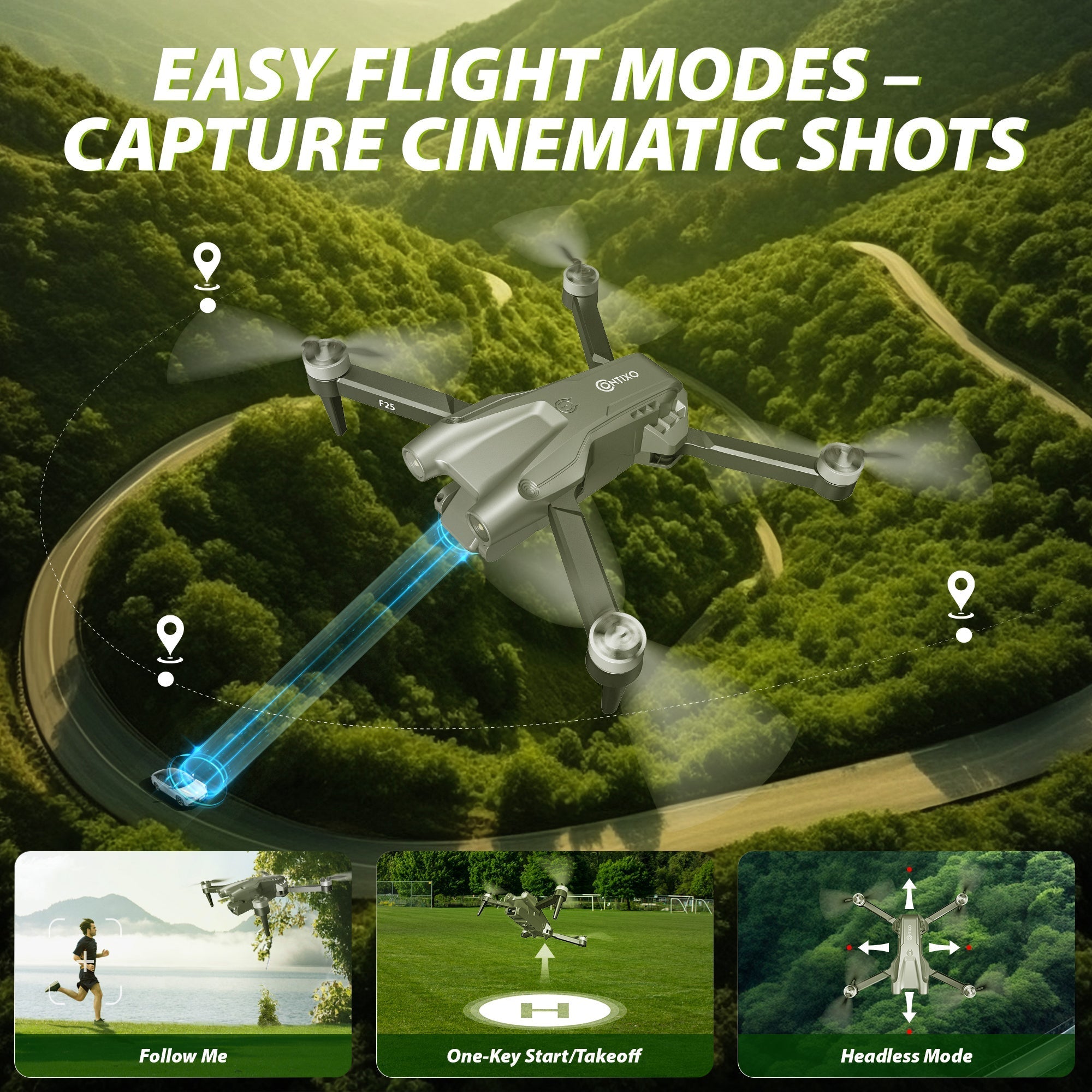 Contixo F25 Mini Drone - 1080p FHD Camera, GPS, 4.3- FPV Screen, Smart Flight Modes, Brushless Motors, Auto Return, FAA-Exempt,-thumbmail-7