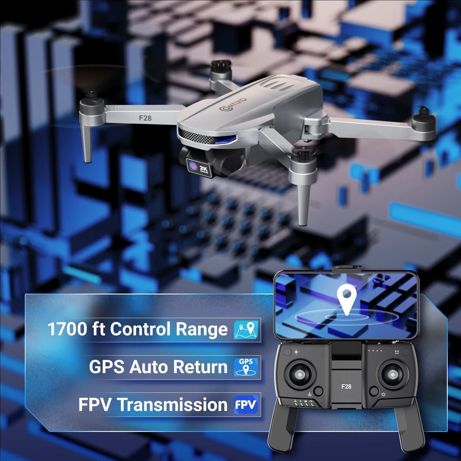 Contixo F28 Foldable Drone With 2K FHD Camera and Carrying Case-thumbmail-5