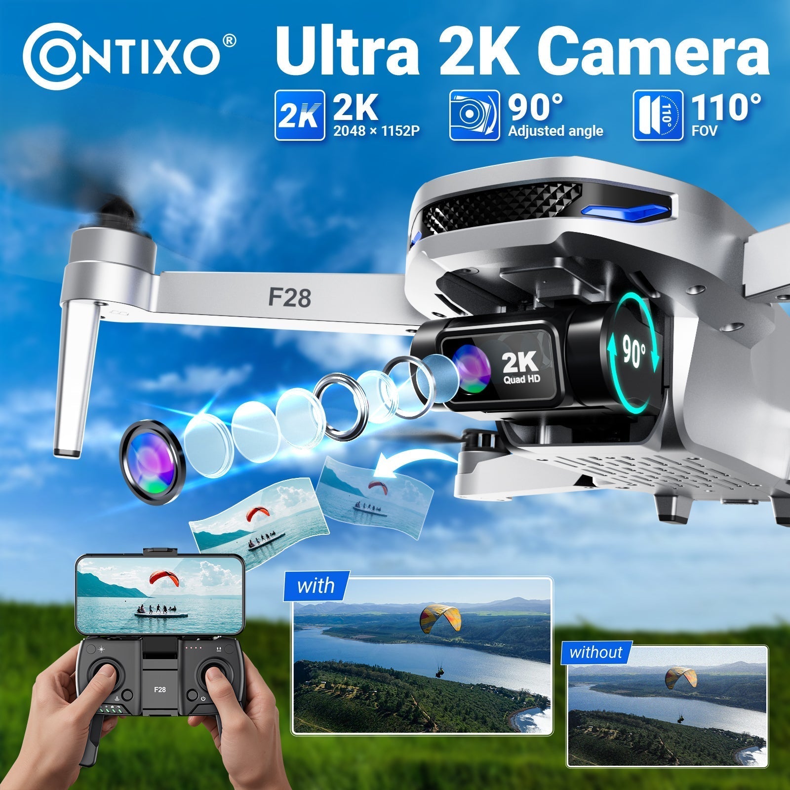 Contixo F28 Foldable Drone With 2K FHD Camera and Carrying Case-thumbmail-3