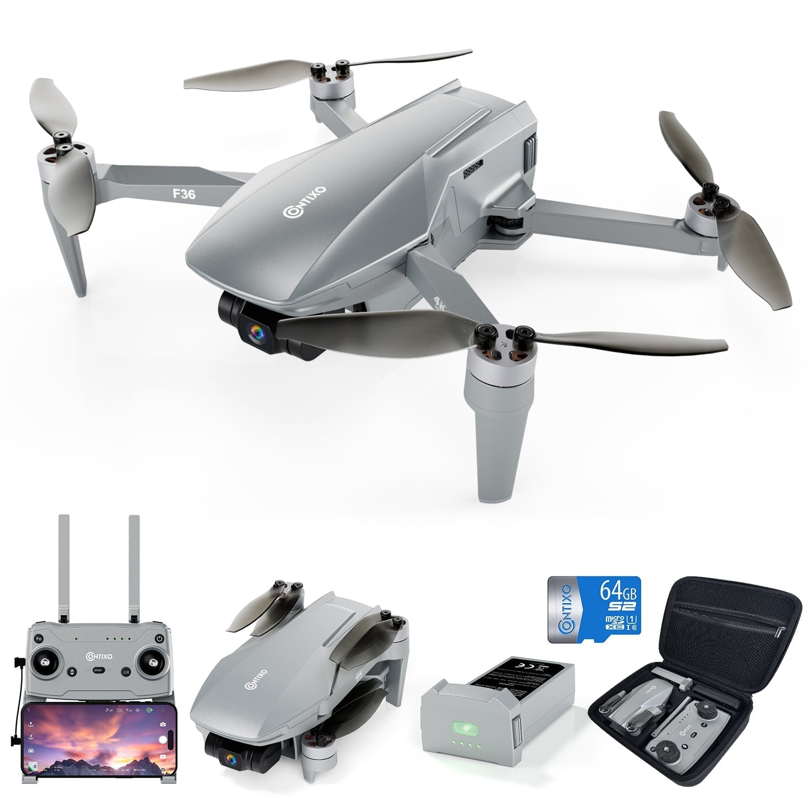 Contixo F36 FPV Drone - Foldable, 4K HD Camera, 64GB Card & Case-thumbmail-2