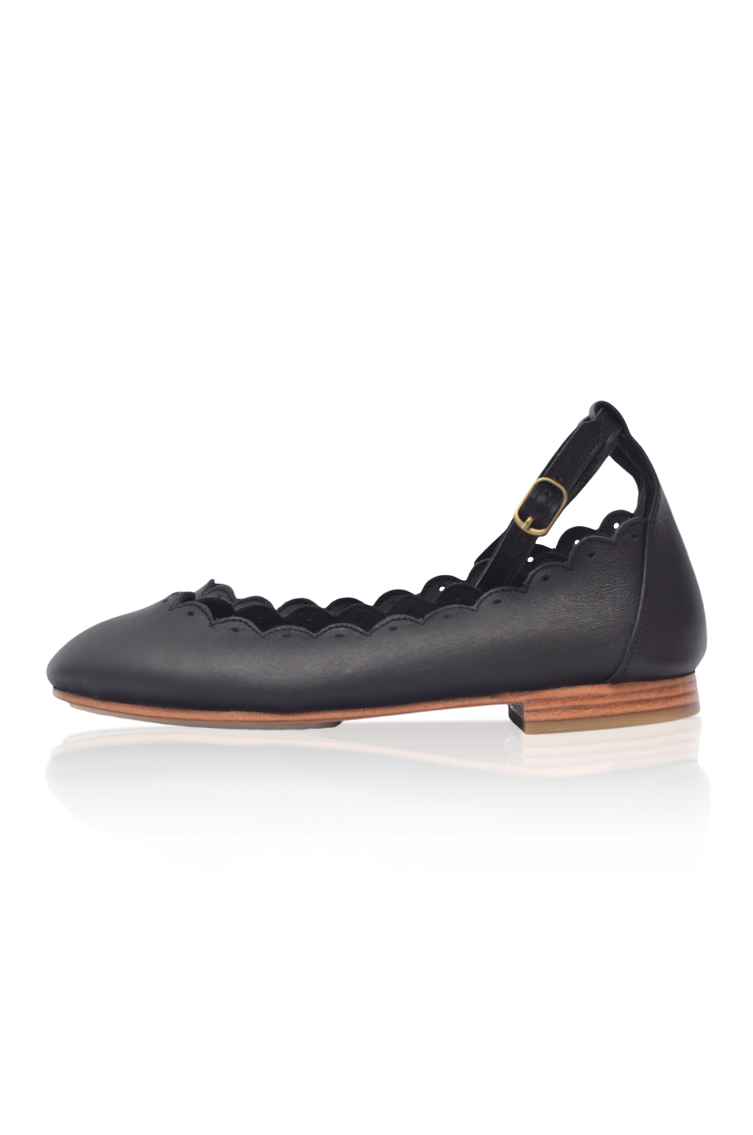 Fleur Scalloped Leather Ballet Flats-thumbmail-4