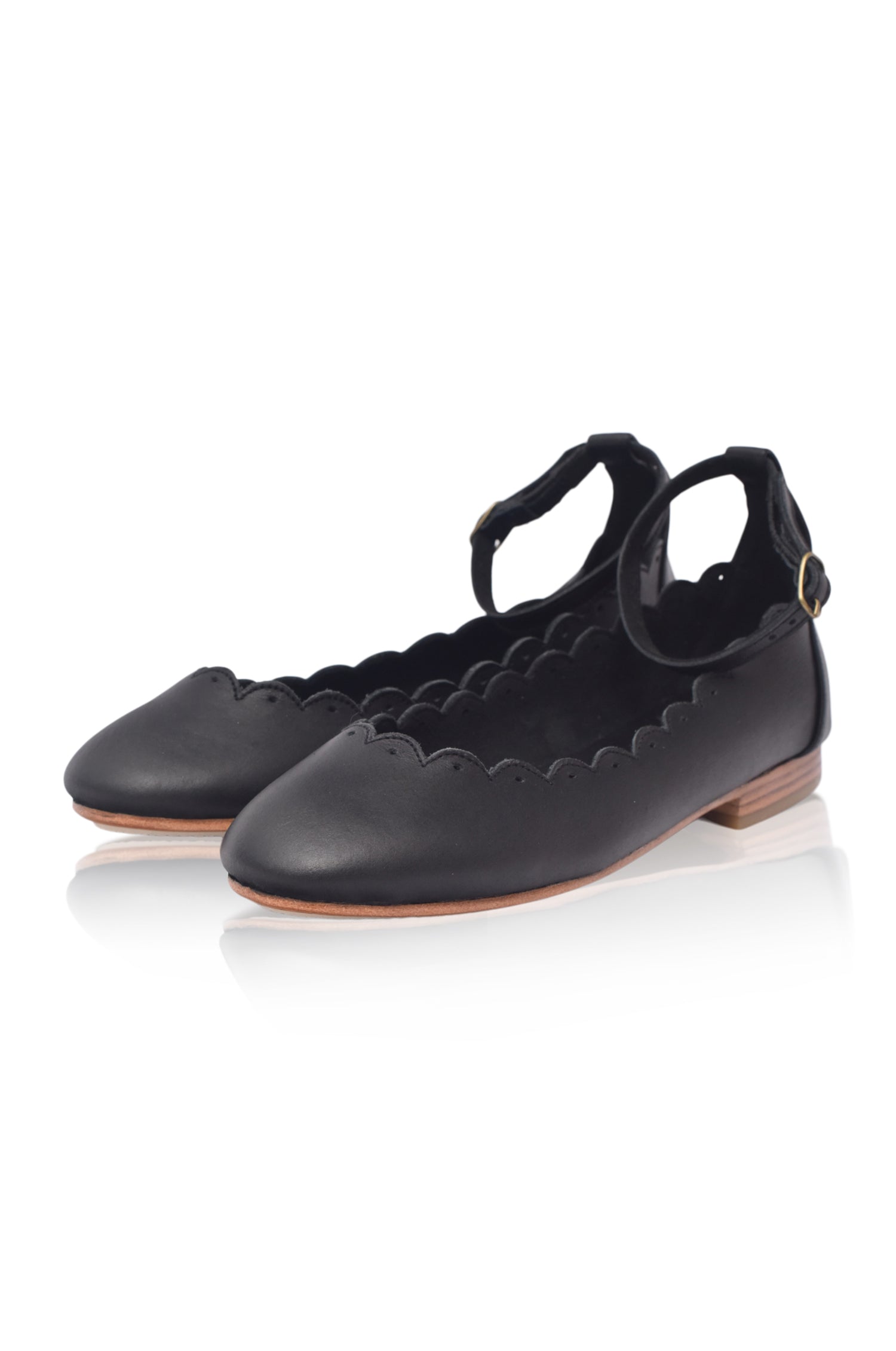 Fleur Scalloped Leather Ballet Flats-thumbmail-7