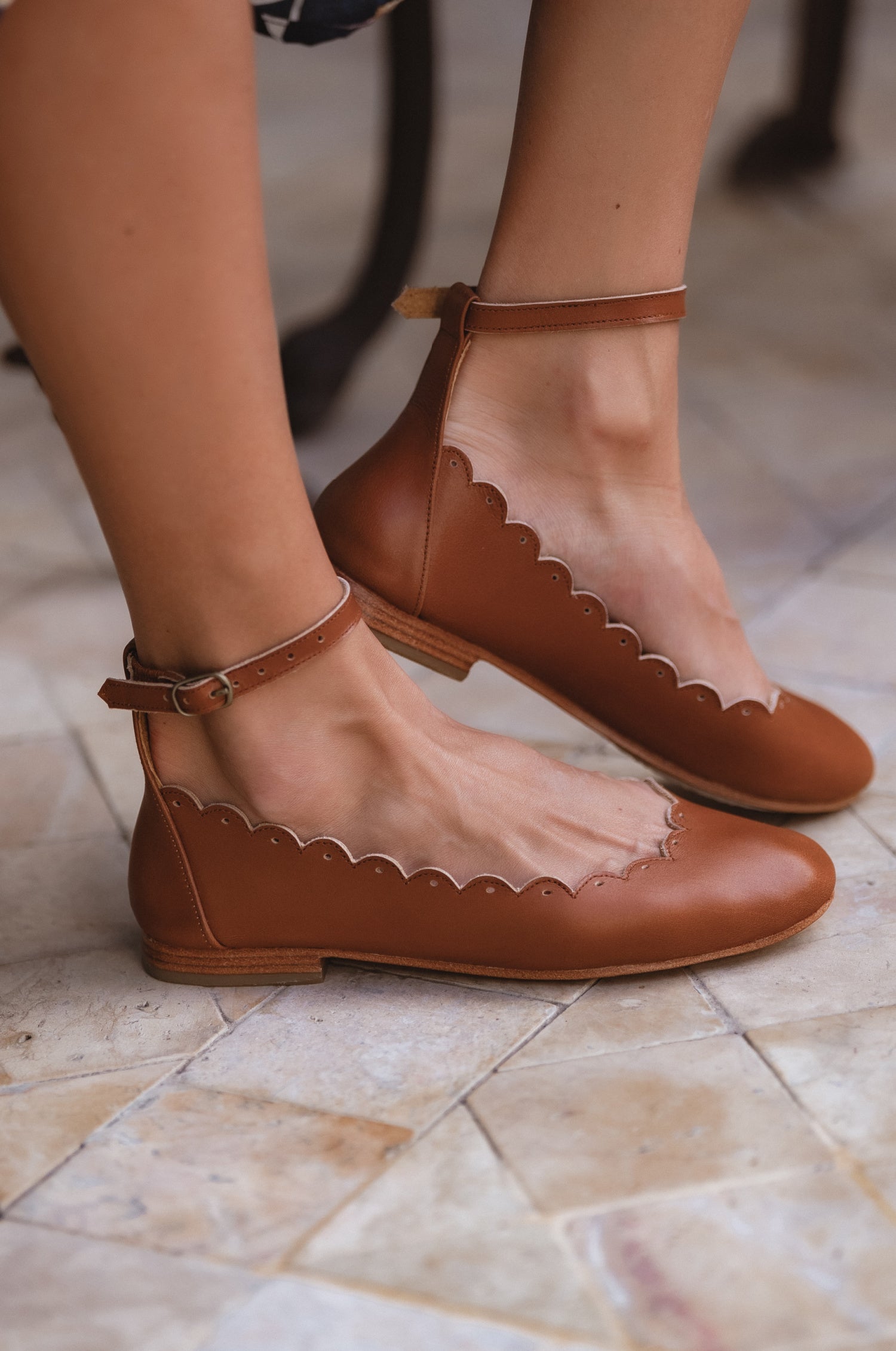 Fleur Scalloped Leather Ballet Flats-thumbmail-1