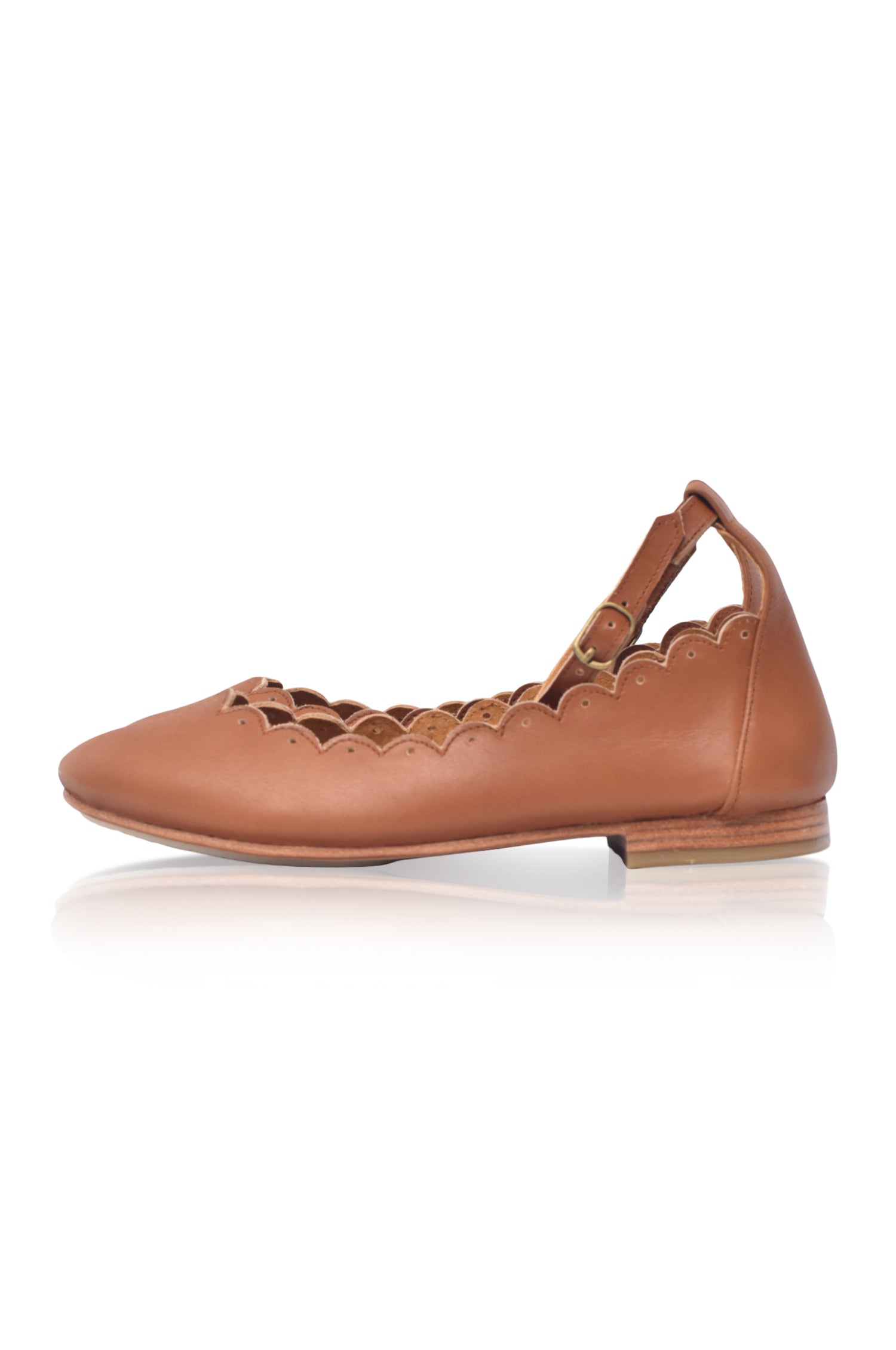 Fleur Scalloped Leather Ballet Flats-thumbmail-2