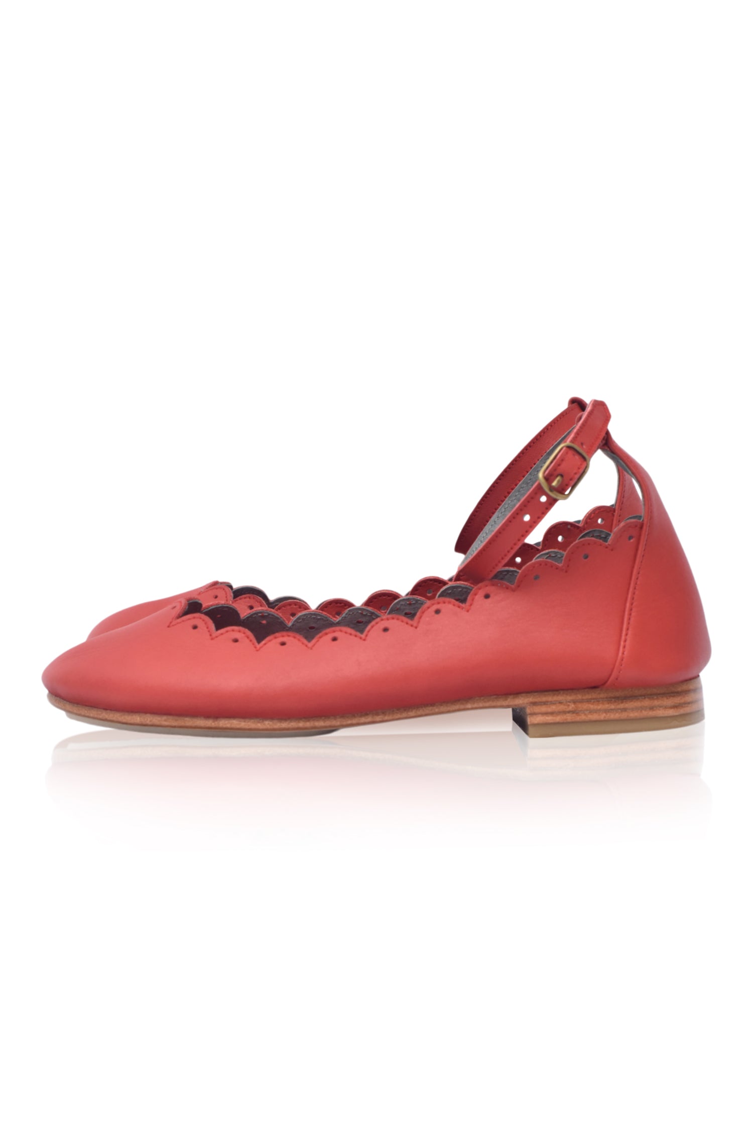 Fleur Scalloped Leather Ballet Flats-thumbmail-7