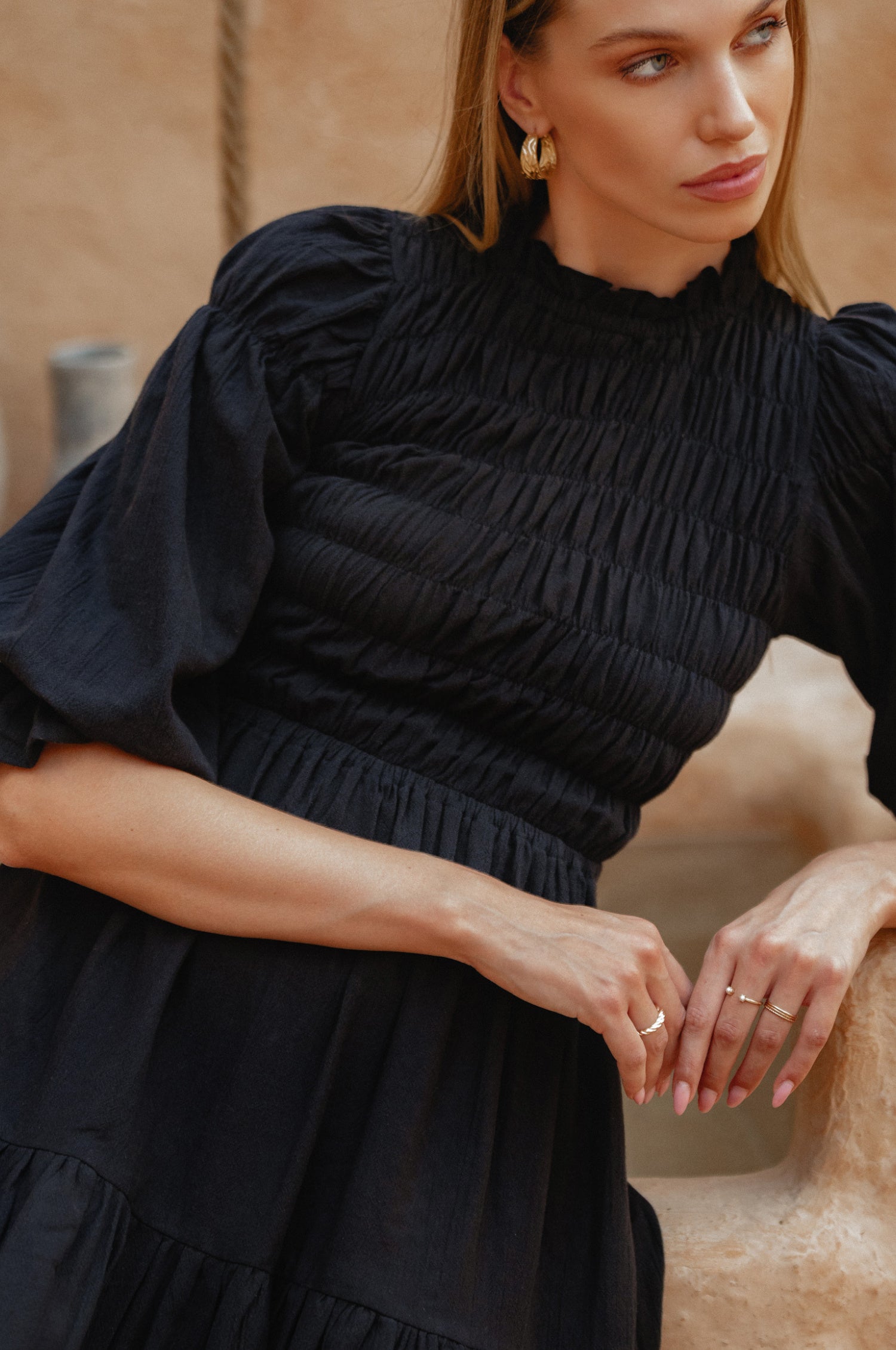 Florence Smocked Linen Midi Dress-thumbmail-5