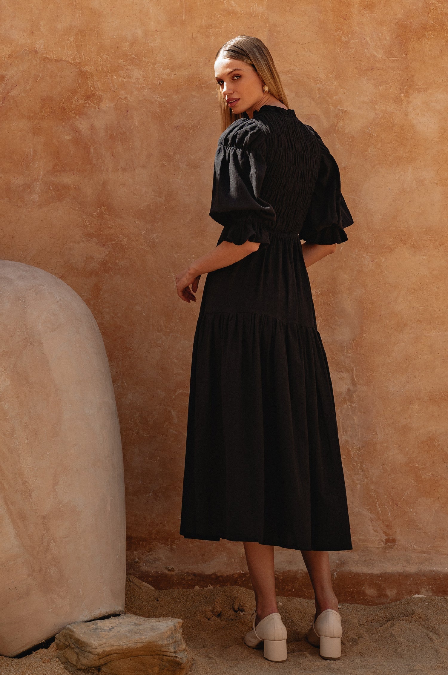 Florence Smocked Linen Midi Dress-thumbmail-8