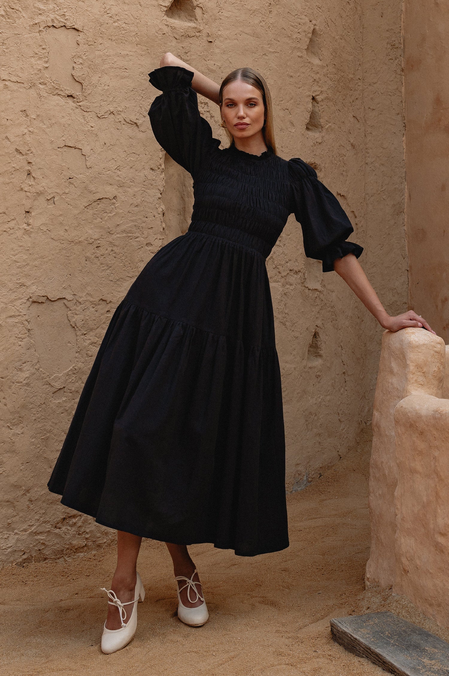 Florence Smocked Linen Midi Dress-thumbmail-4