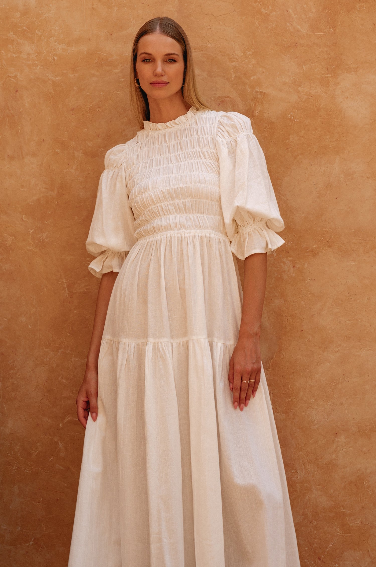 Florence Smocked Linen Midi Dress-thumbmail-3
