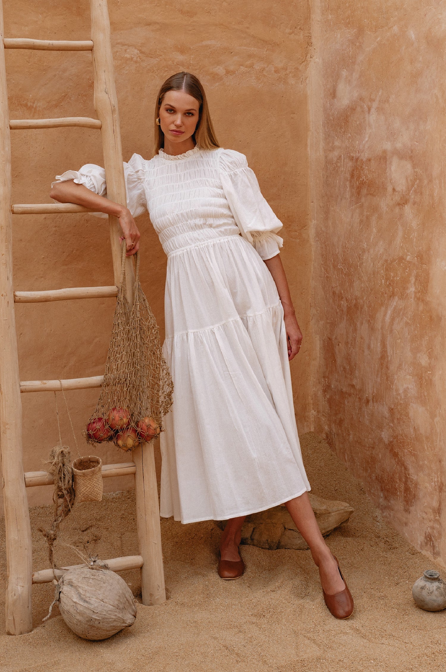Florence Smocked Linen Midi Dress-thumbmail-7