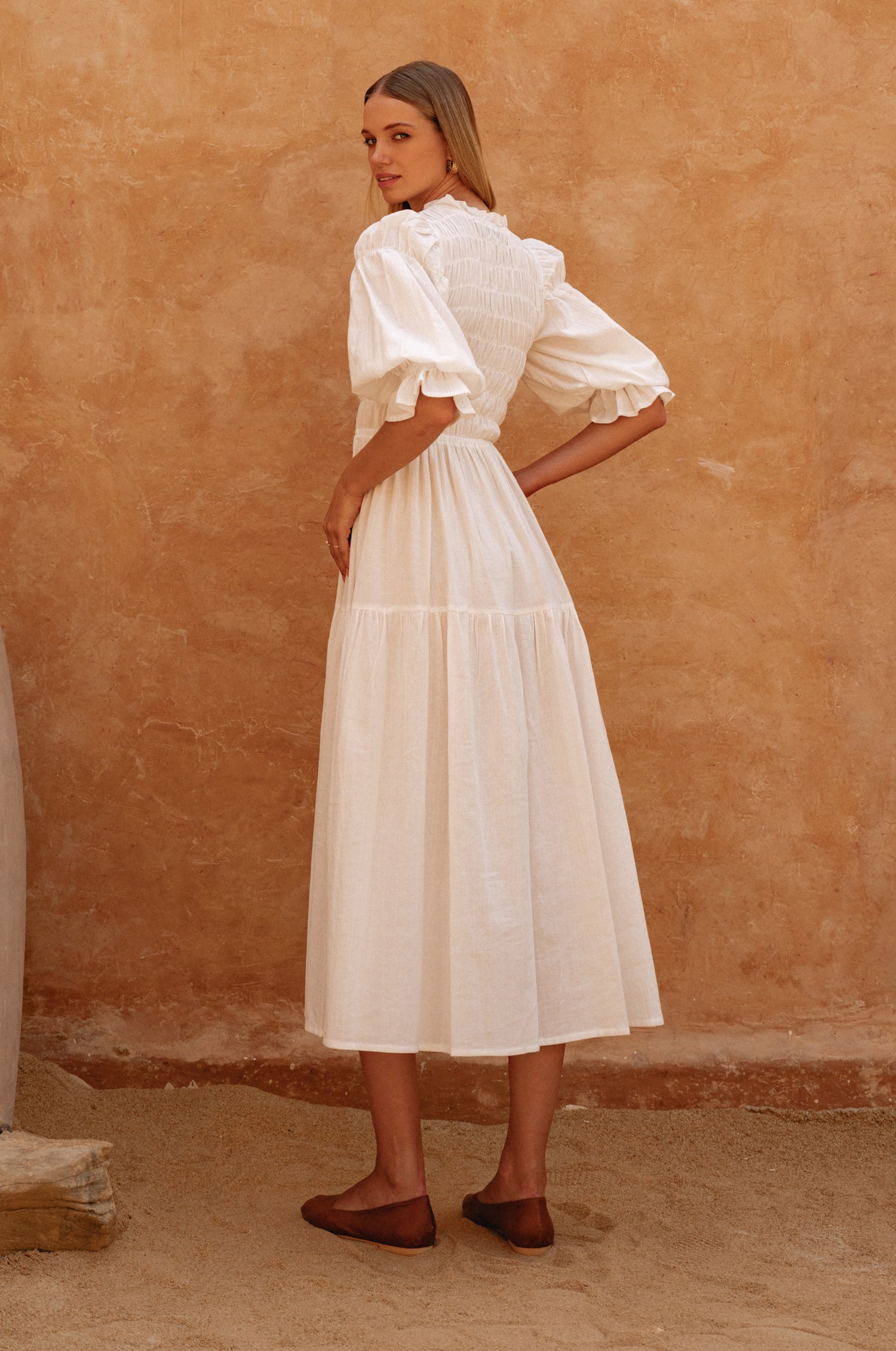 Florence Smocked Linen Midi Dress-thumbmail-3