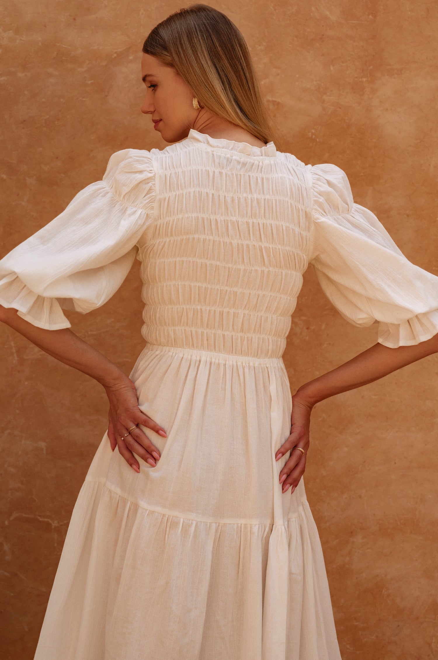 Florence Smocked Linen Midi Dress-thumbmail-4