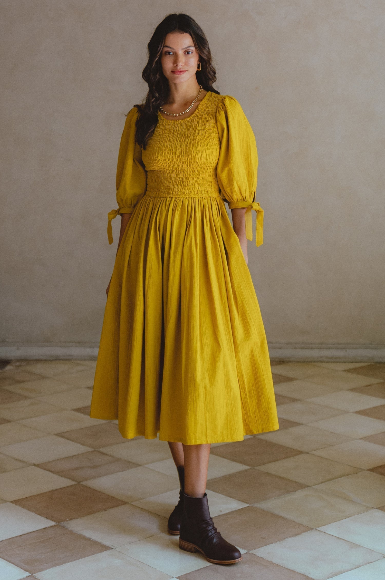 Freya Smocked Linen Midi Dress-thumbmail-8