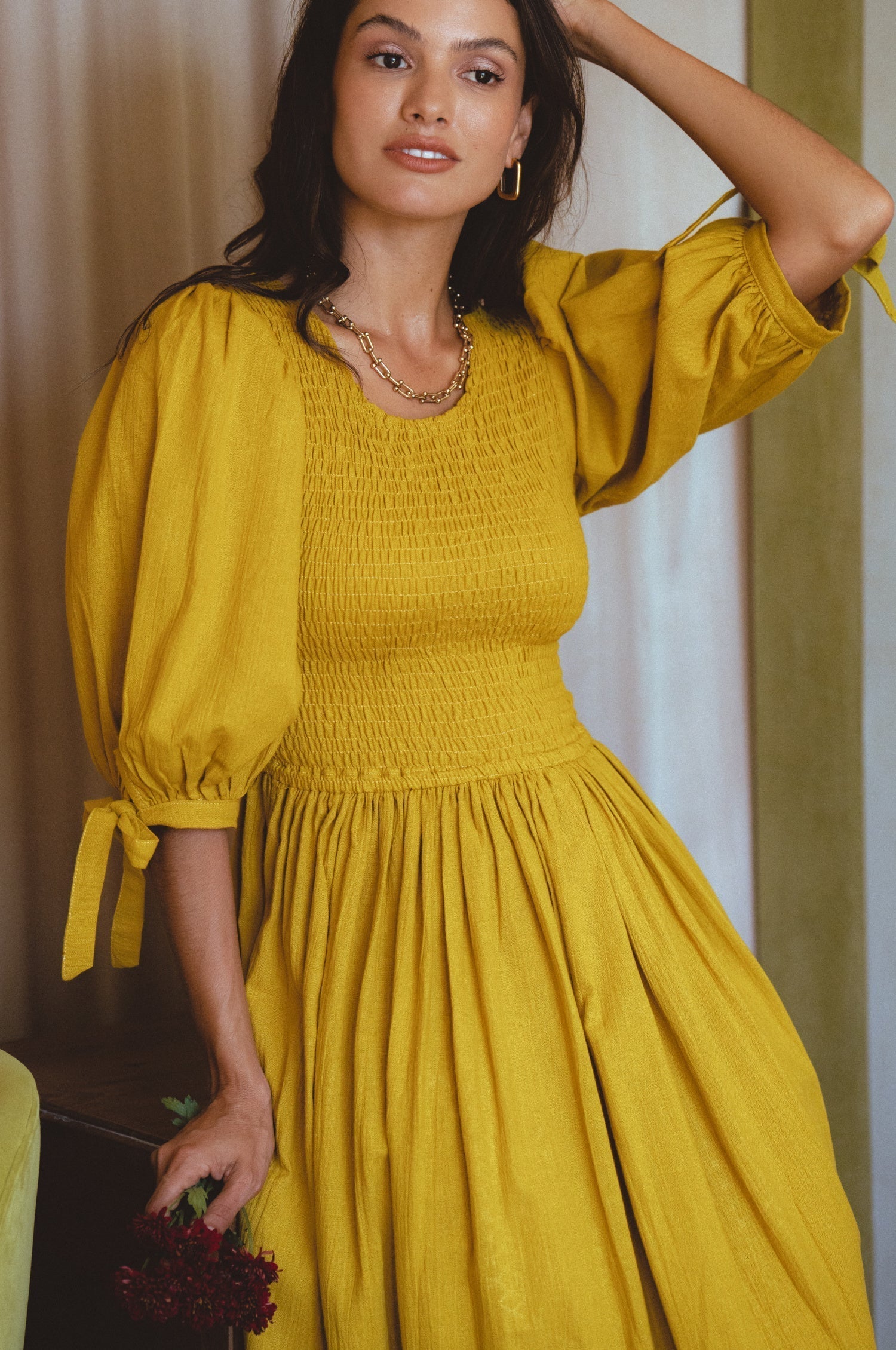 Freya Smocked Linen Midi Dress-thumbmail-14