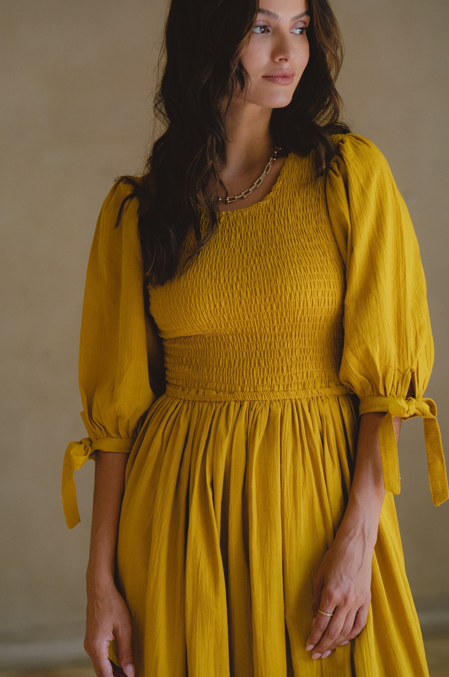 Freya Smocked Linen Midi Dress-thumbmail-6