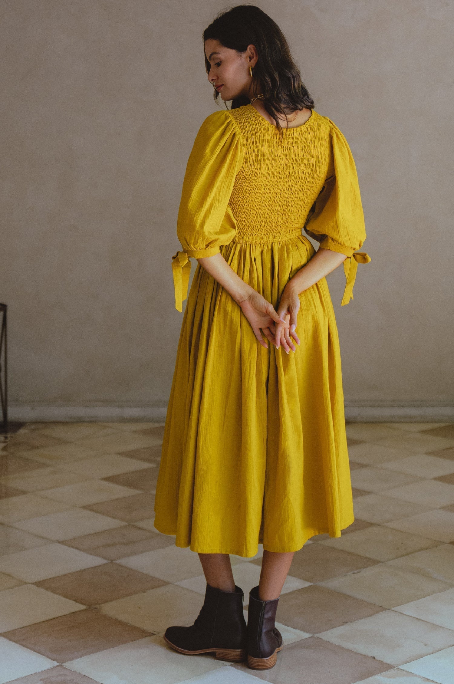 Freya Smocked Linen Midi Dress-thumbmail-13
