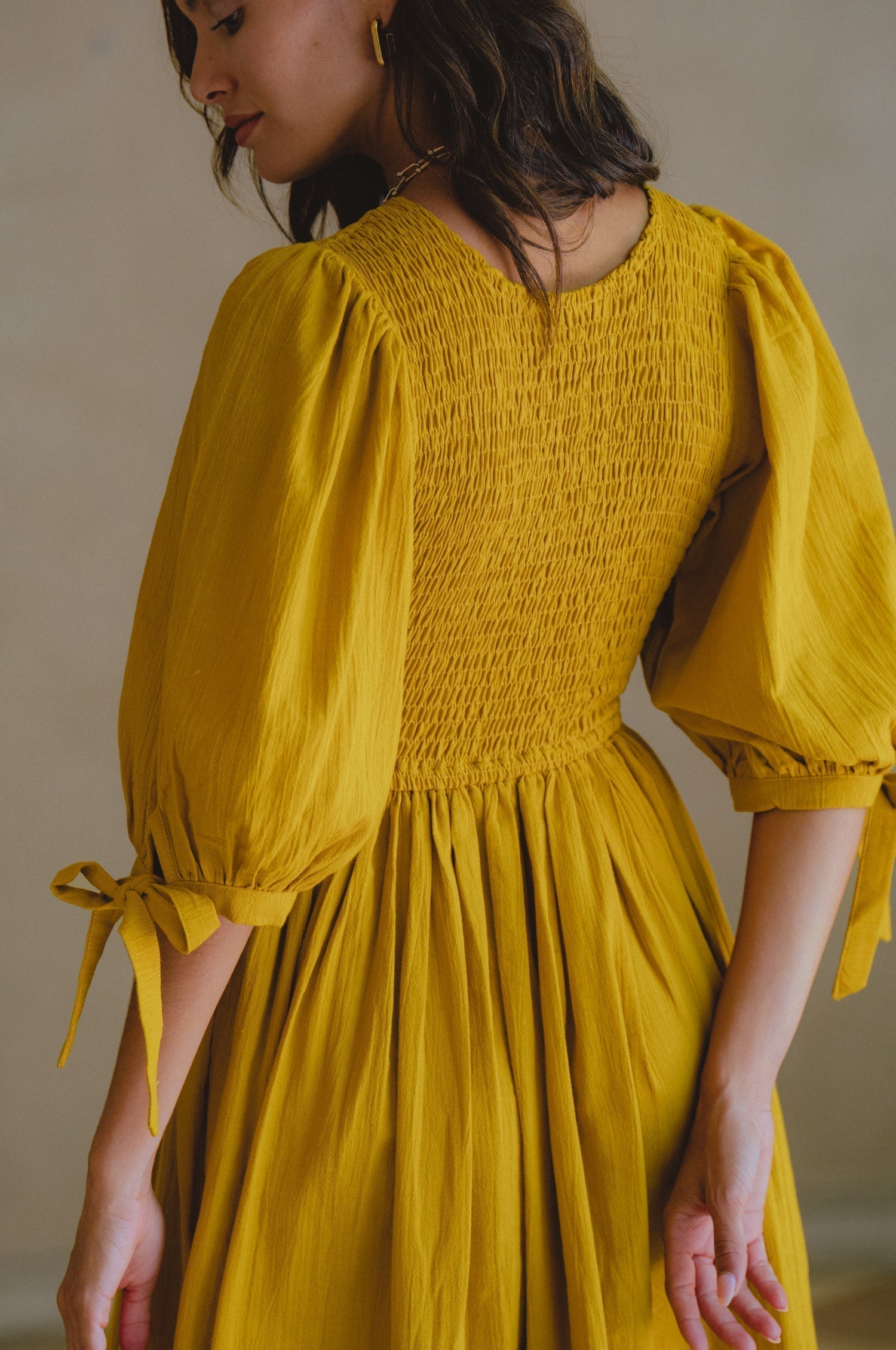 Freya Smocked Linen Midi Dress-thumbmail-6