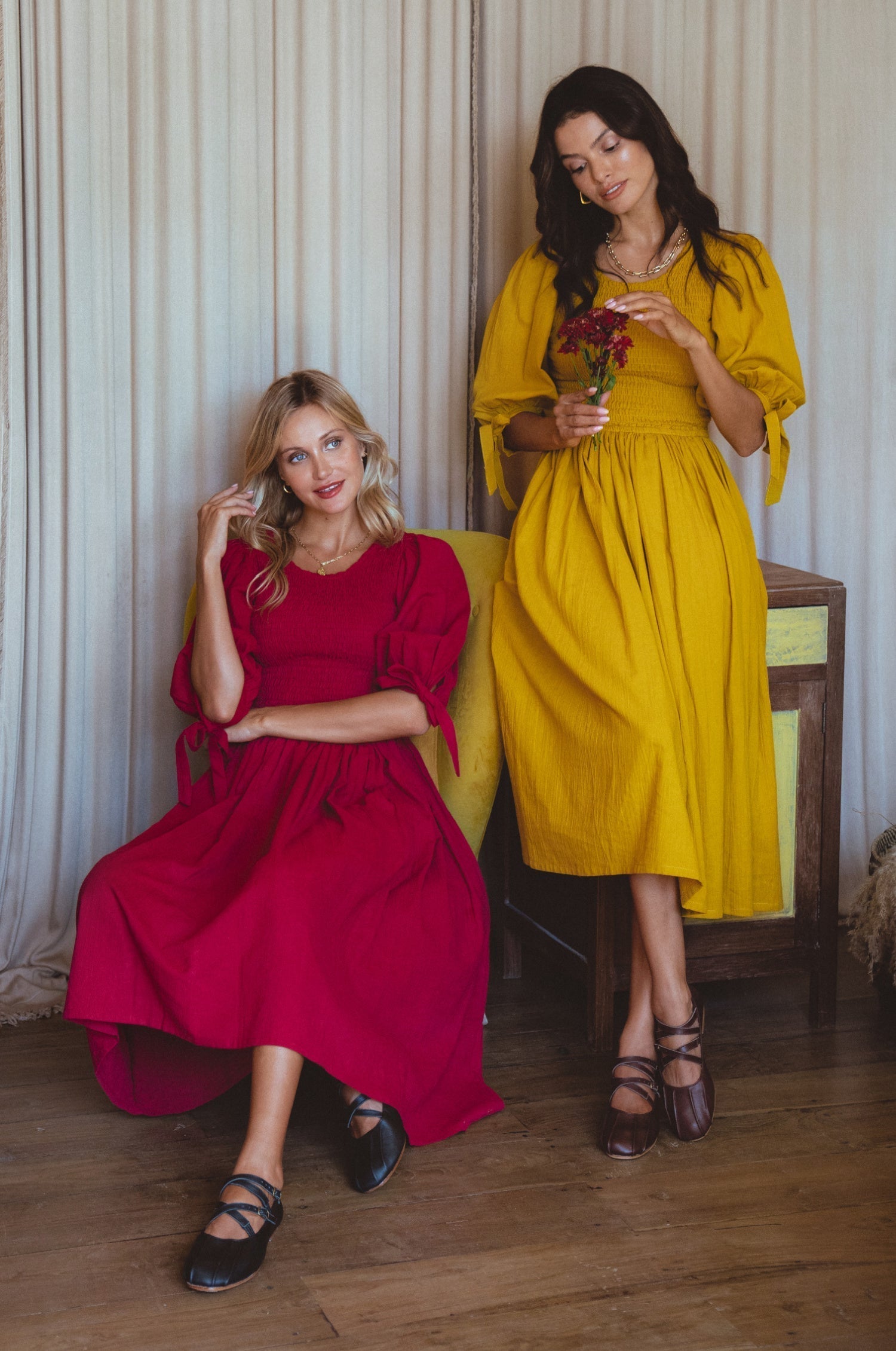Freya Smocked Linen Midi Dress-thumbmail-7