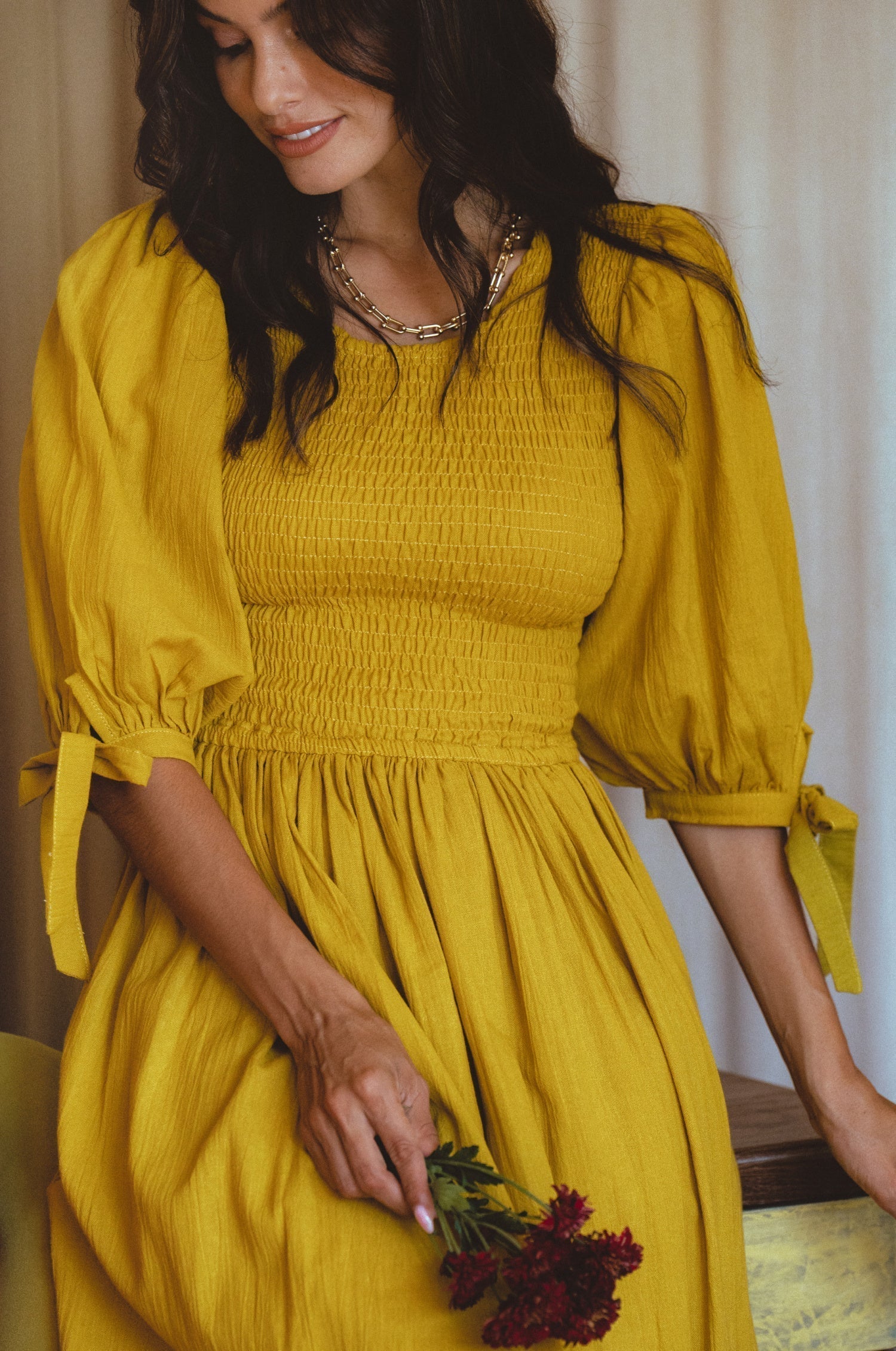Freya Smocked Linen Midi Dress-thumbmail-10
