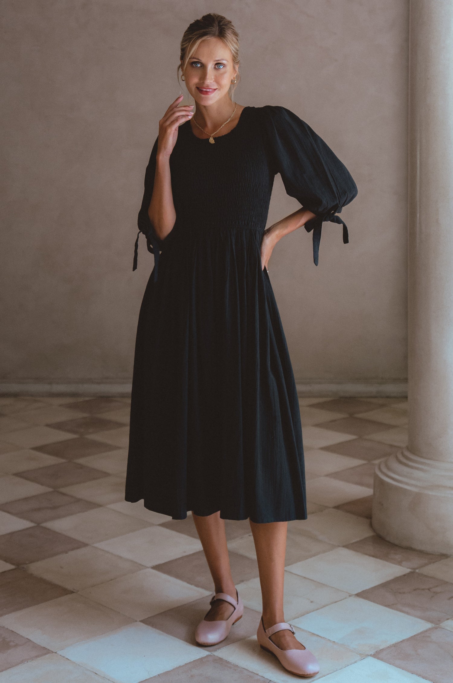 Freya Smocked Linen Midi Dress-thumbmail-9
