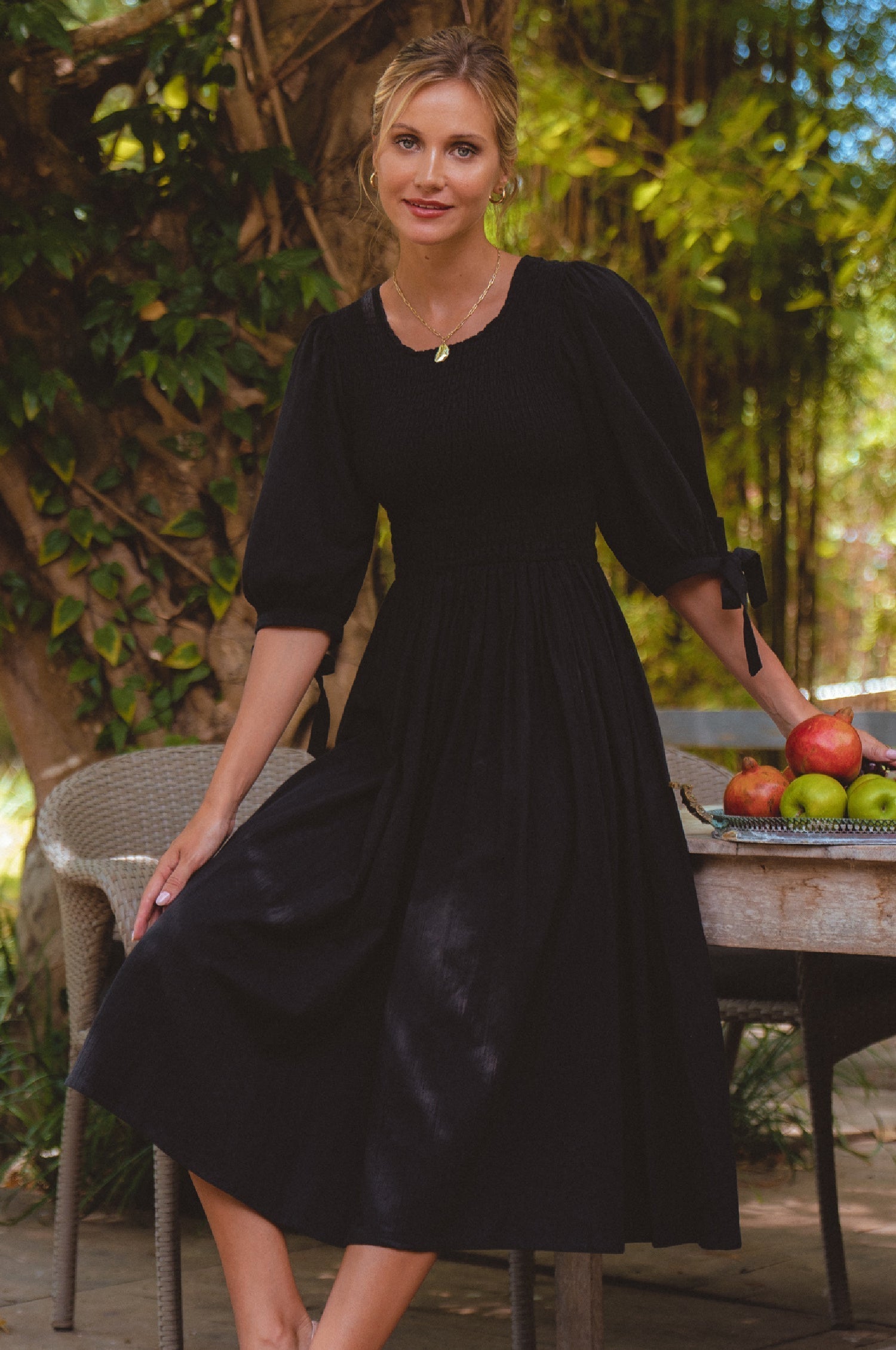 Freya Smocked Linen Midi Dress-thumbmail-2