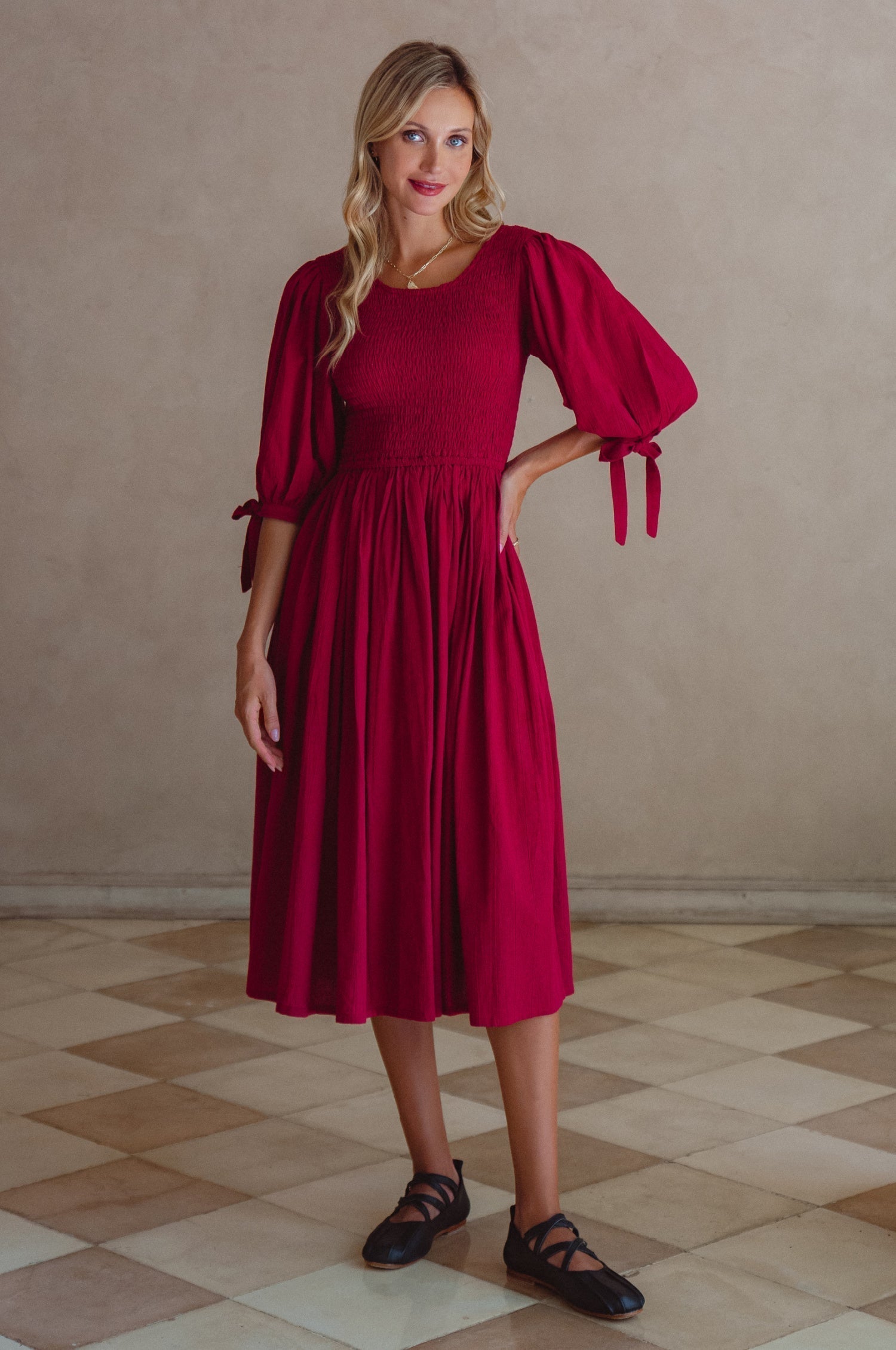 Freya Smocked Linen Midi Dress-thumbmail-8