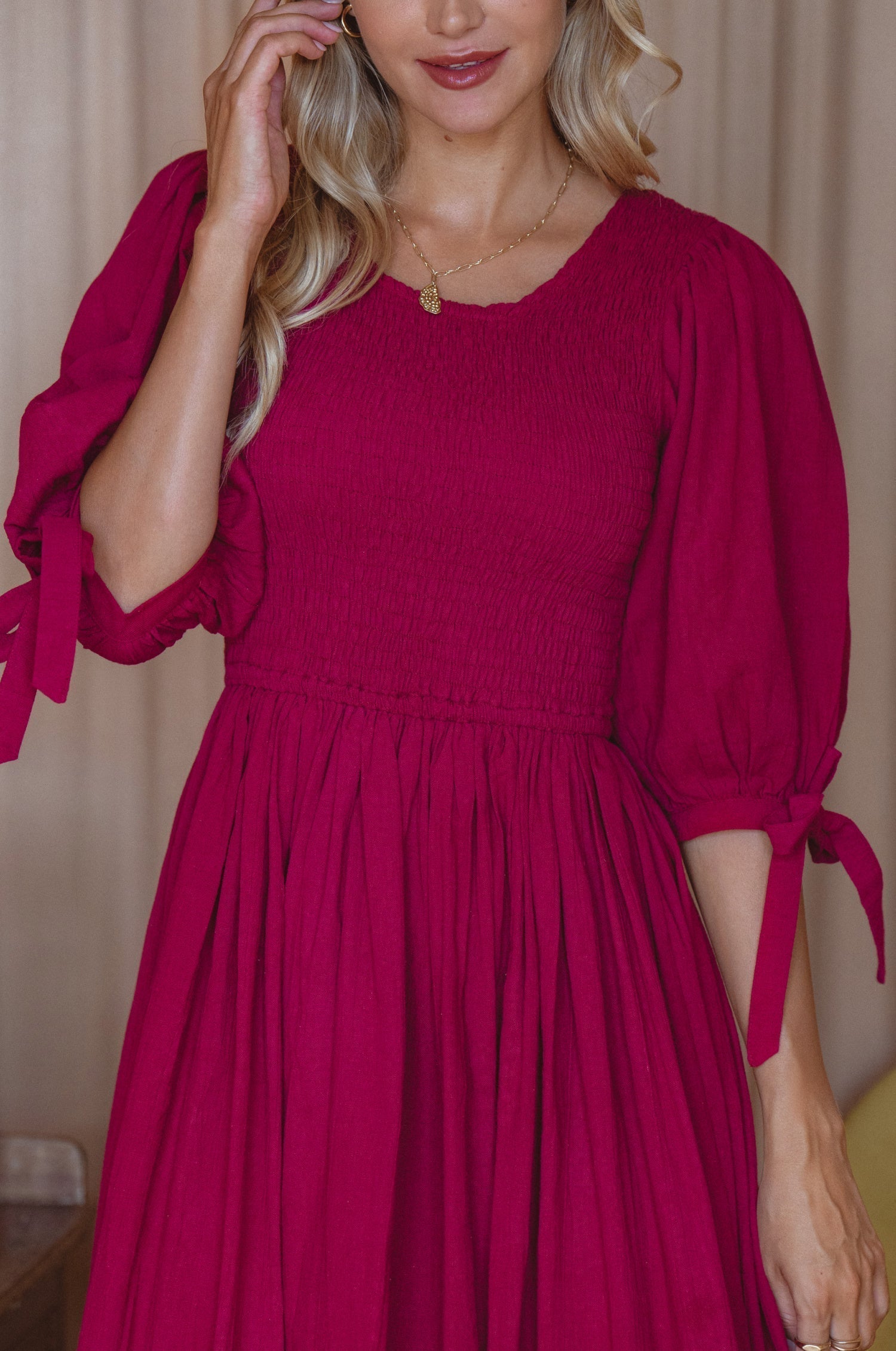 Freya Smocked Linen Midi Dress-thumbmail-5
