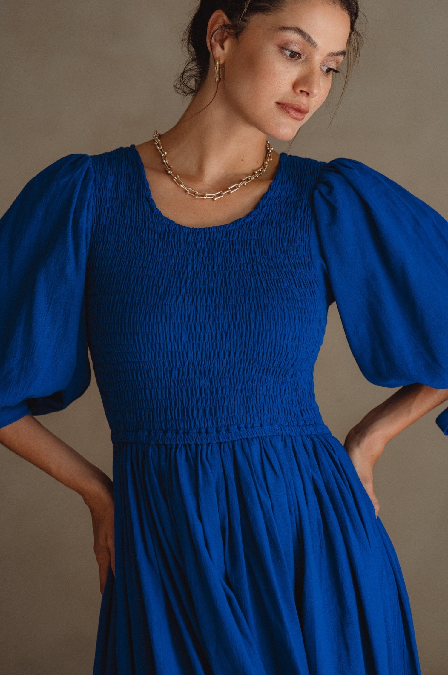 Freya Smocked Linen Midi Dress-thumbmail-7