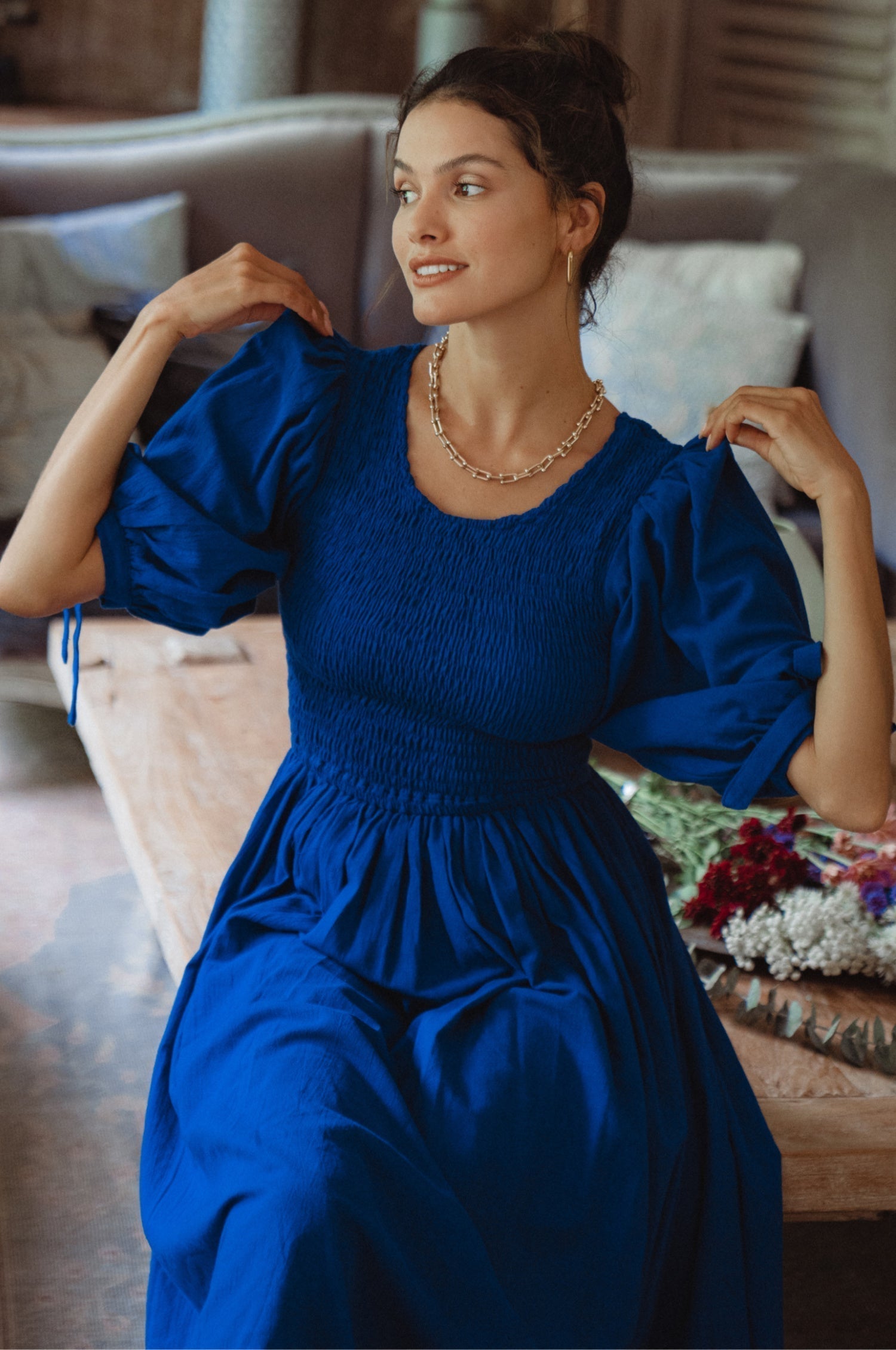 Freya Smocked Linen Midi Dress-thumbmail-10