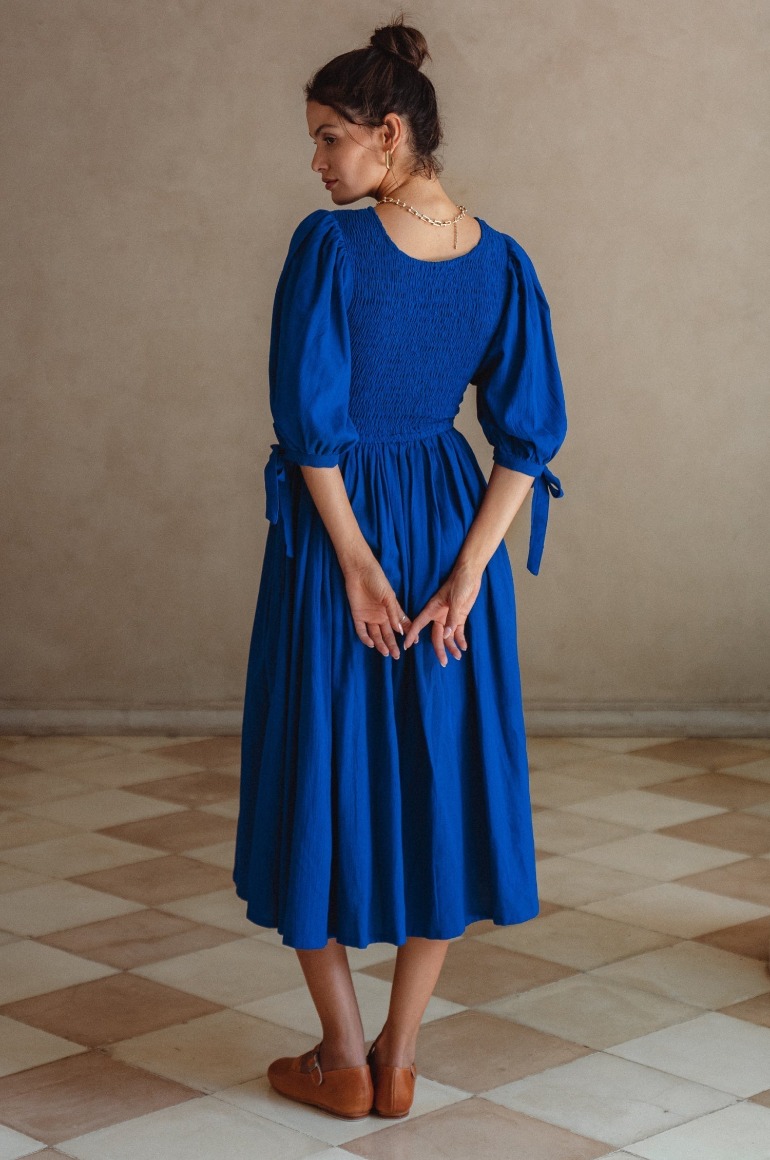 Freya Smocked Linen Midi Dress-thumbmail-12