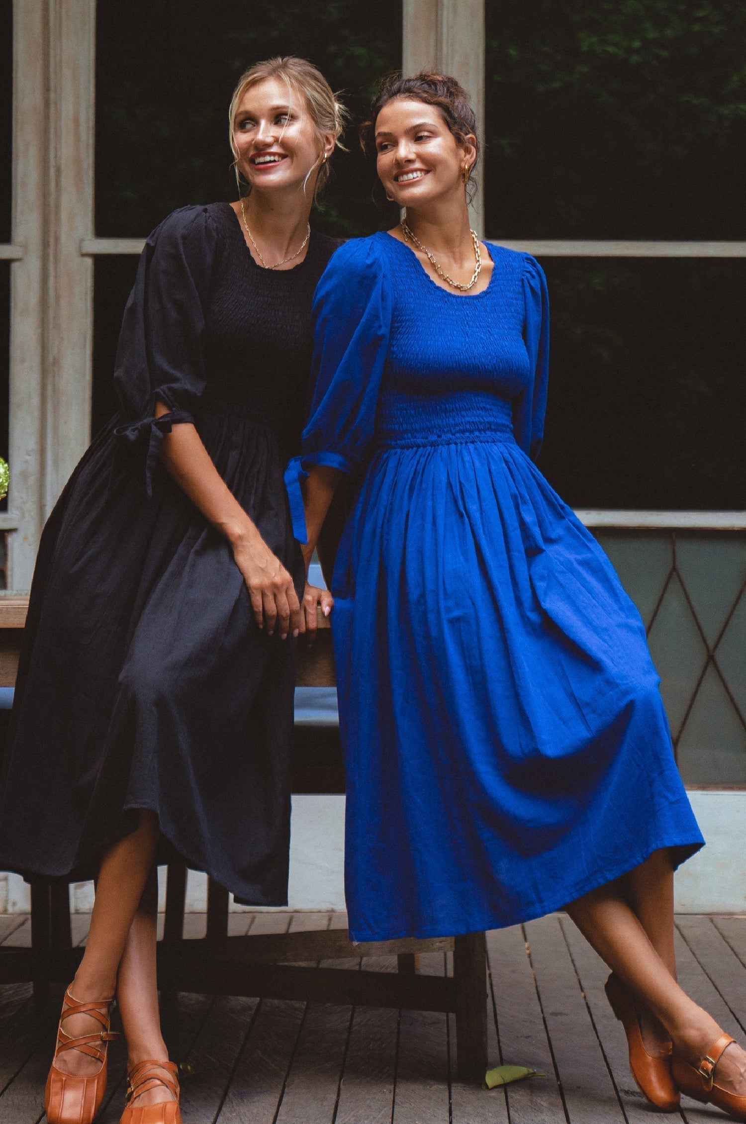 Freya Smocked Linen Midi Dress-thumbmail-3