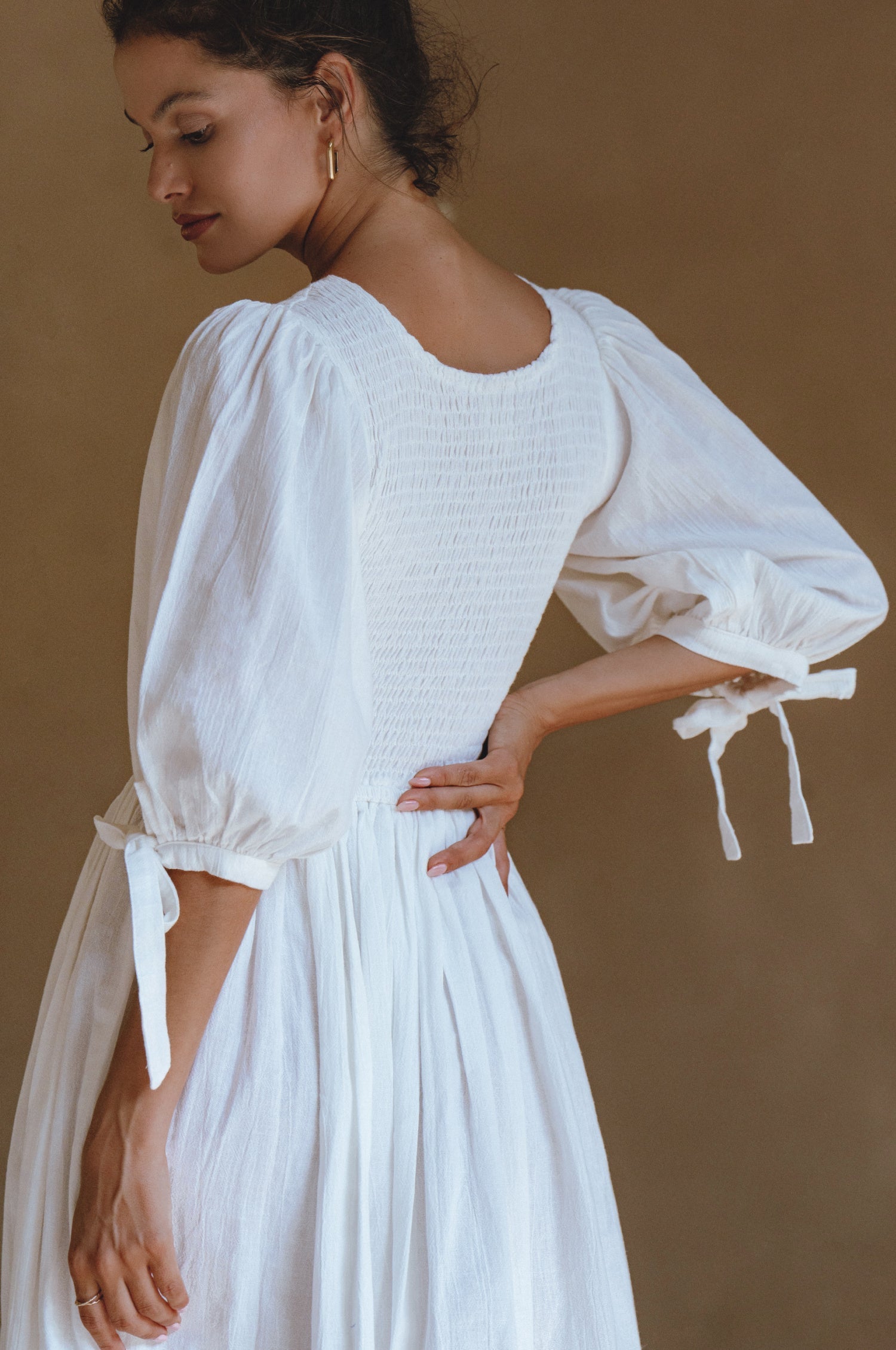 Freya Smocked Linen Midi Dress-thumbmail-2