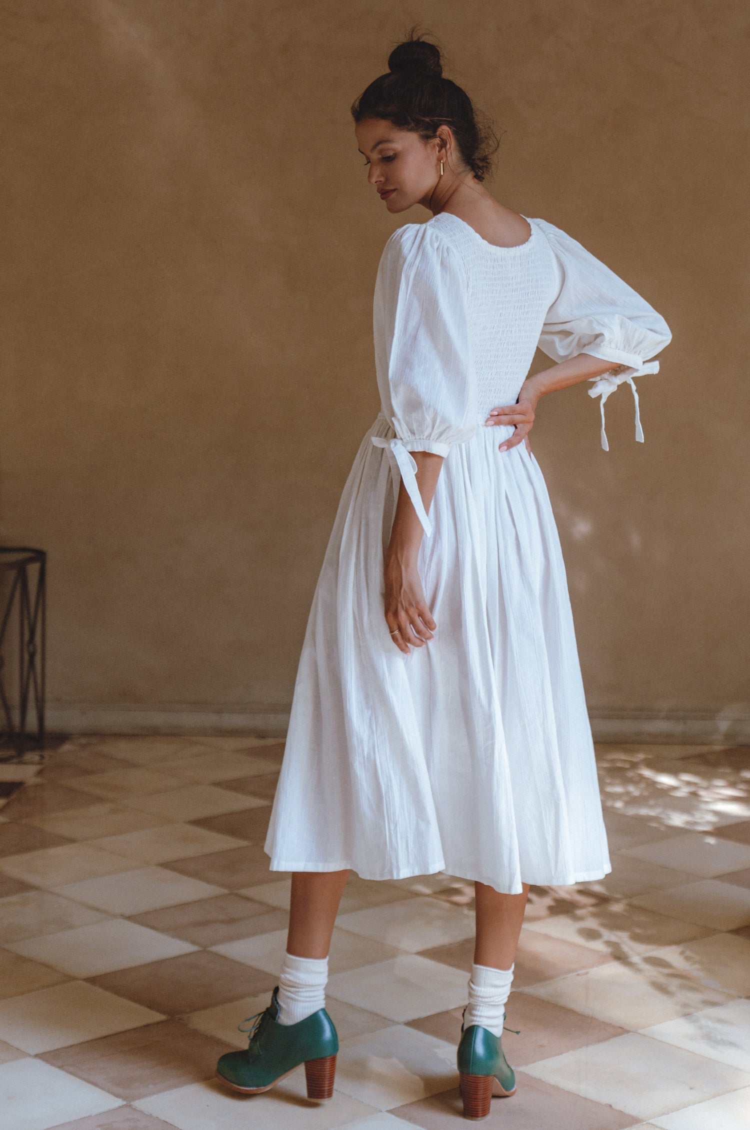 Freya Smocked Linen Midi Dress-thumbmail-3