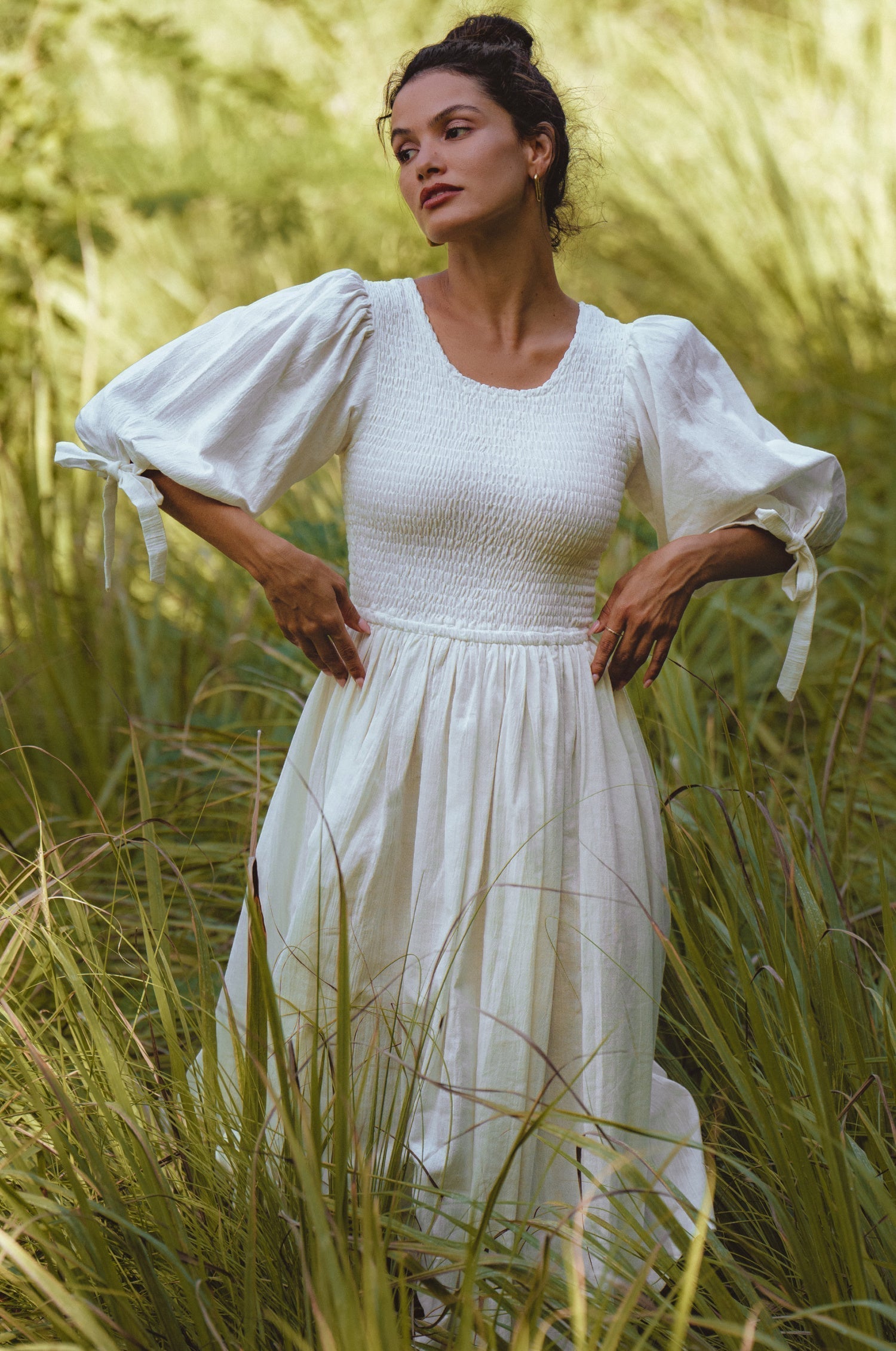 Freya Smocked Linen Midi Dress-thumbmail-4