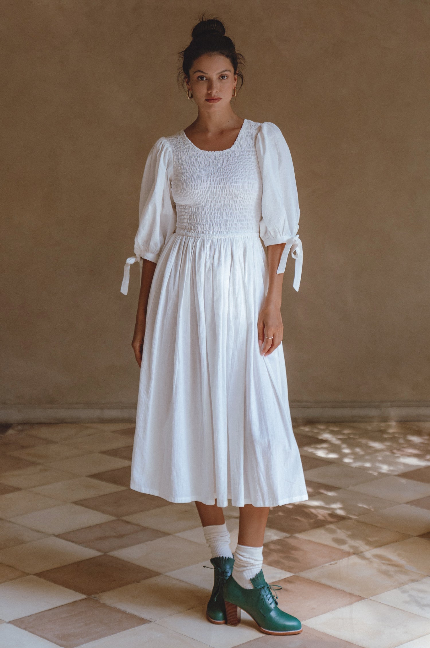 Freya Smocked Linen Midi Dress-thumbmail-9