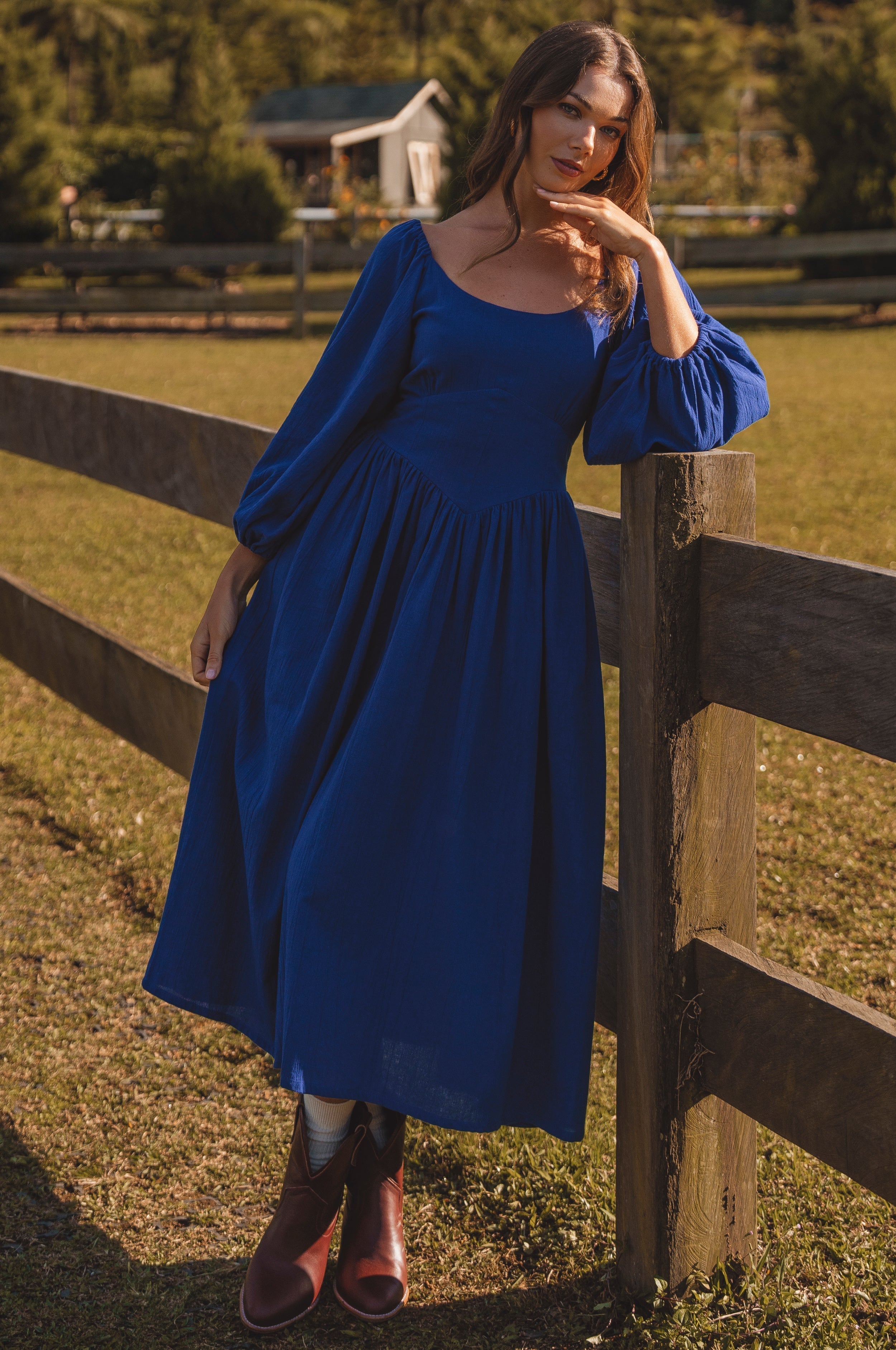 Genevieve Puff Sleeve Midi Dress-thumbmail-1