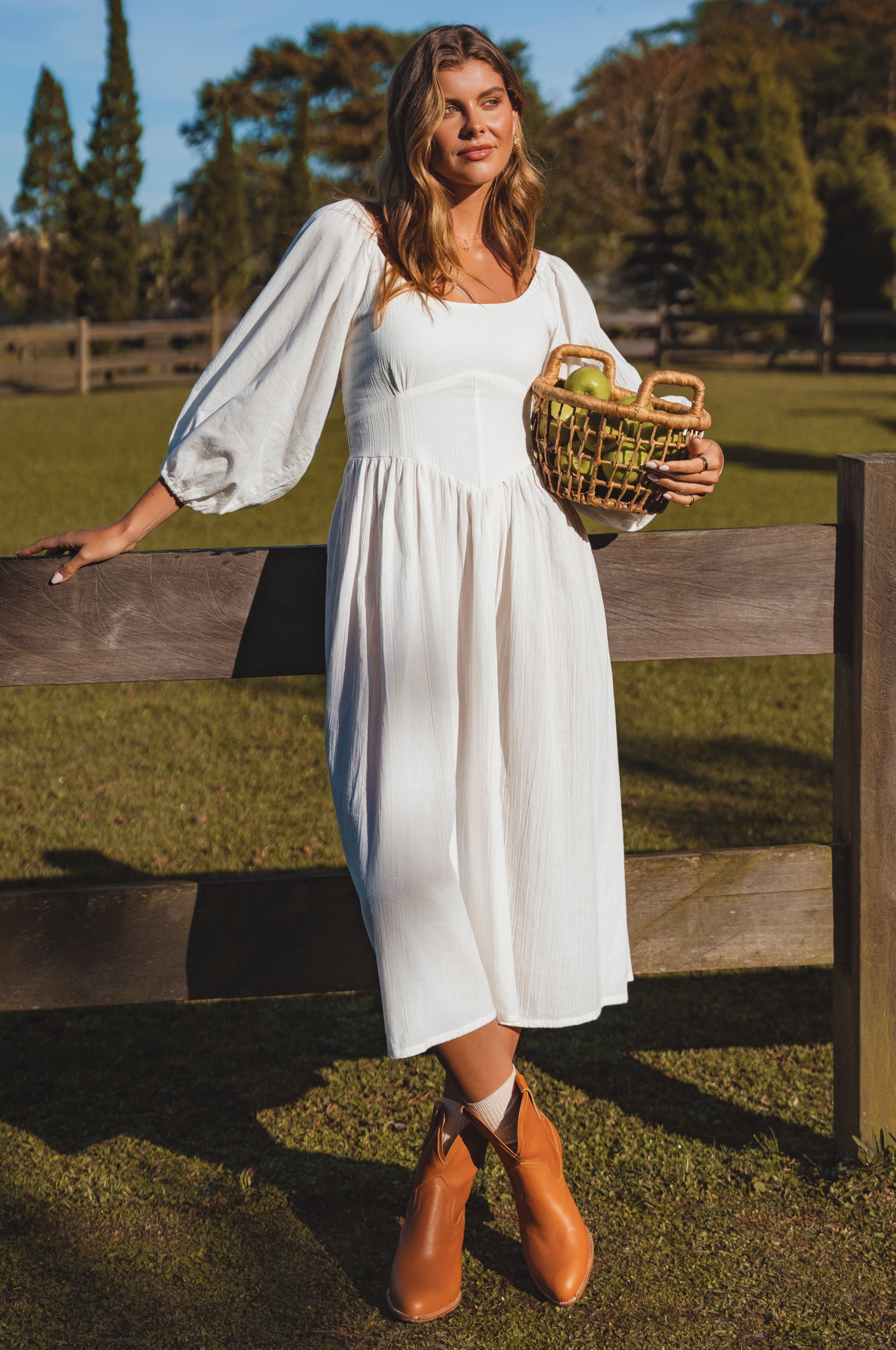 Genevieve Puff Sleeve Midi Dress-thumbmail-6