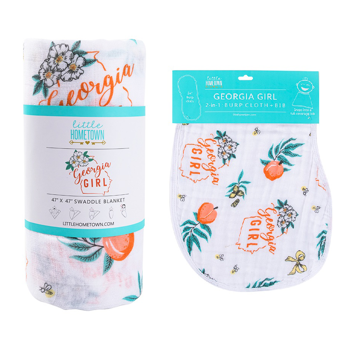 Gift Set: Georgia Girl Muslin Swaddle Blanket and Burp Cloth/Bib Combo-thumbmail-9