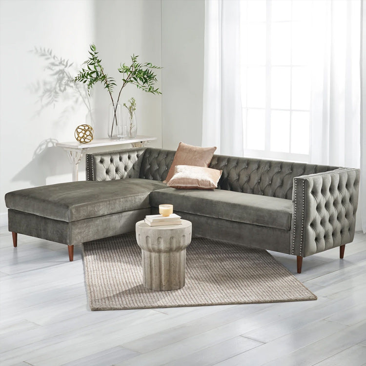 Tufted Velvet Sectional Storage Sofa With Chaise Lounge-thumbmail-1