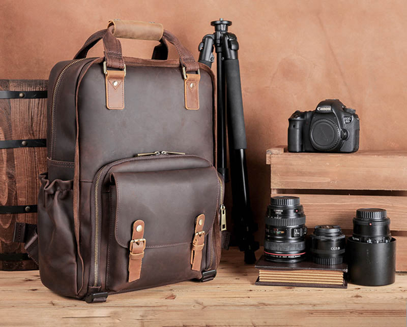 The Gaetano | Large Leather Backpack Camera Bag With Tripod Holder-thumbmail-2